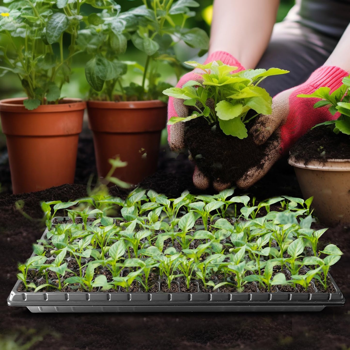 10Pcs 128 Cell Seed Starter Trays, Thick Durable Nursery 128 Cell Plug Tray Seedling Flat Plastic Shallow Tray for TD538 1020 Trays (21.26", 11.02", Deep 1.89"), GGBQ128