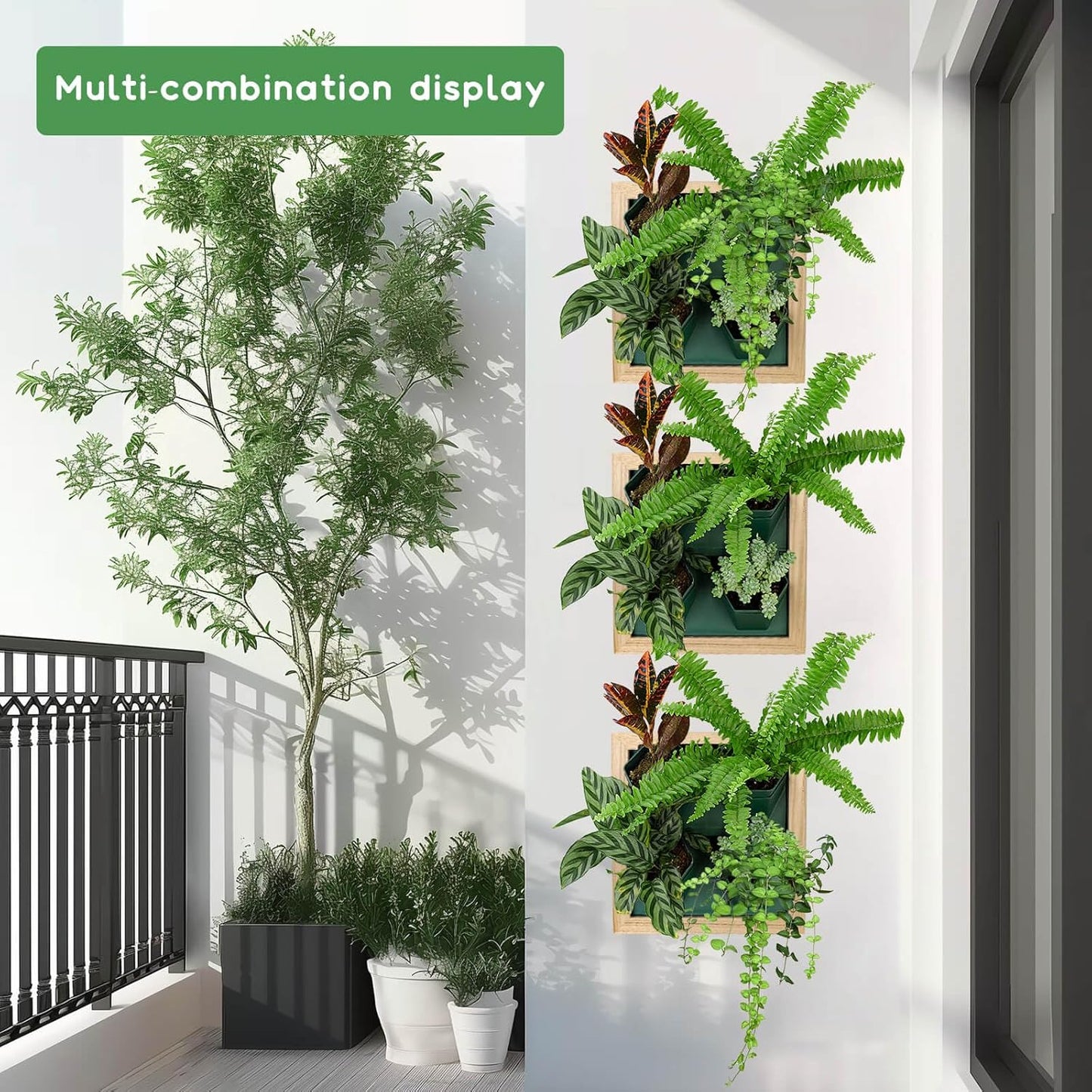 Vertical Wall Planter, 4 Pots Self Watering Living Planters Indoor, Wooden Frame Planter Wall Decoration Home Office (No Screw)