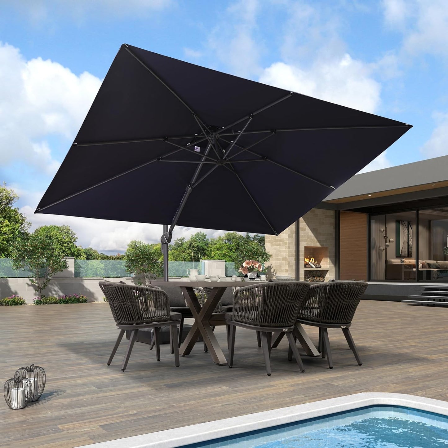 PURPLE LEAF 9' X 12' Patio Umbrella with Base Outdoor Rectangle Umbrella Large Cantilever Umbrella Heavy Duty Outdoor Market Umbrella for Garden Deck Backyard Pool Navy