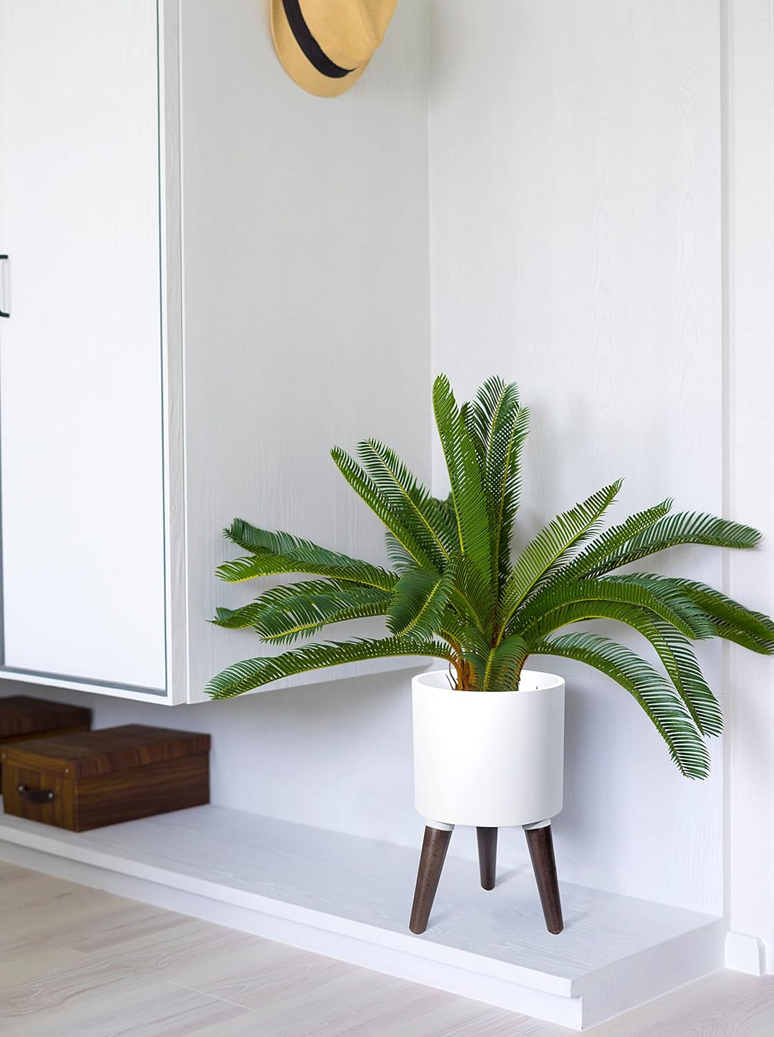 D'vine Dev 8 Inch Planter Pot with Stand, Mid-Century Tall Plant Pot with Legs for Indoor Plants, Small, White, 88-O-A-1