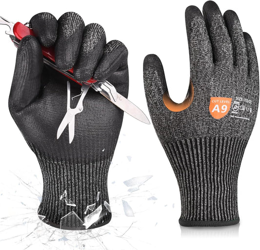 Donfri A9 Cut Resistant Work Gloves for Men - Steel + HPPE Hybrid Safety Gloves for Men, ANSI Cut Level 9 Protection Flexible for Metal Glass Wood Construction Fishing
