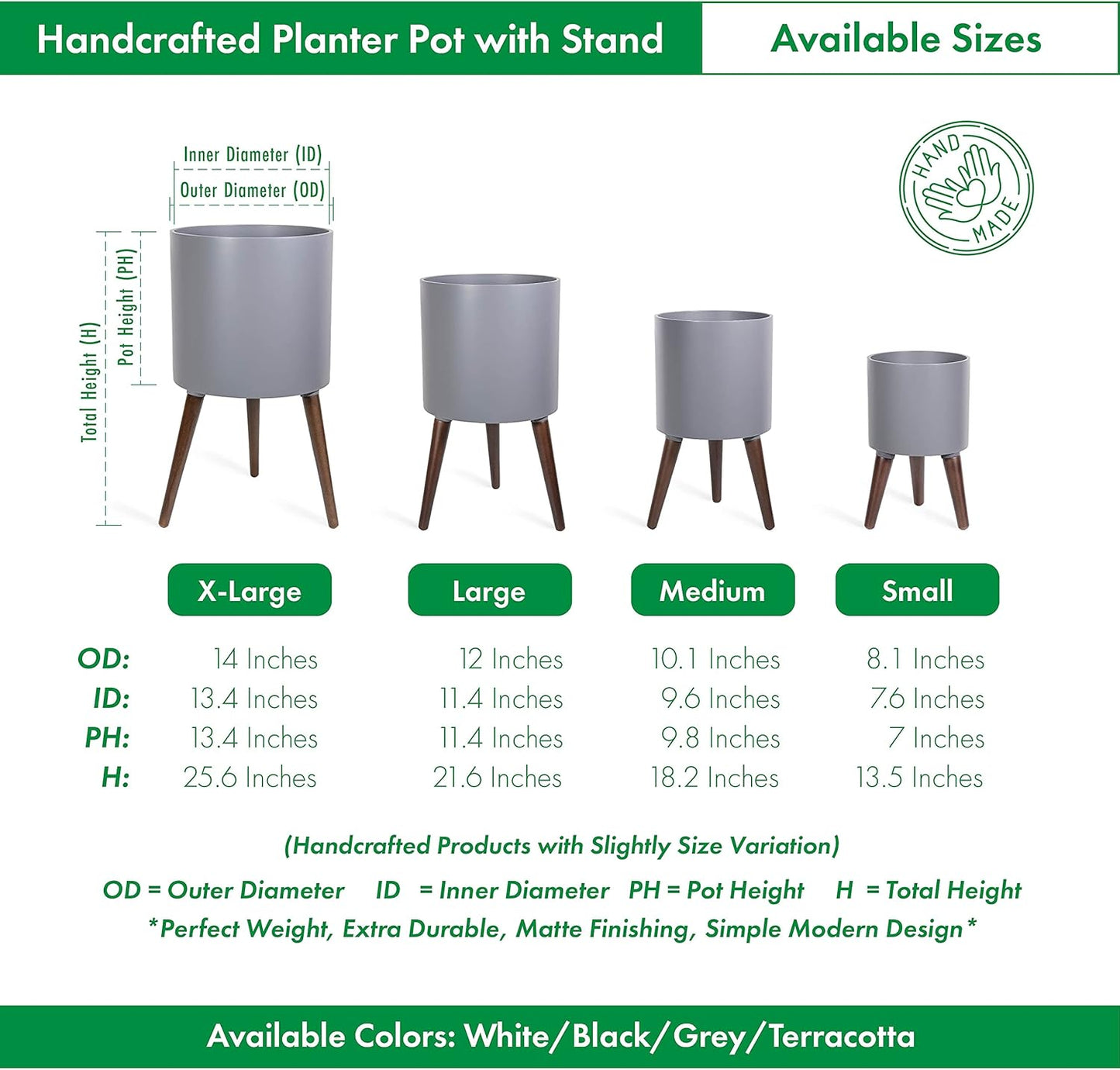 D'vine Dev 10 Inch Planter Pot with Stand, Mid-Century Tall Plant Pot with Legs for Indoor Plants, Medium, Grey, 88-O-B-3