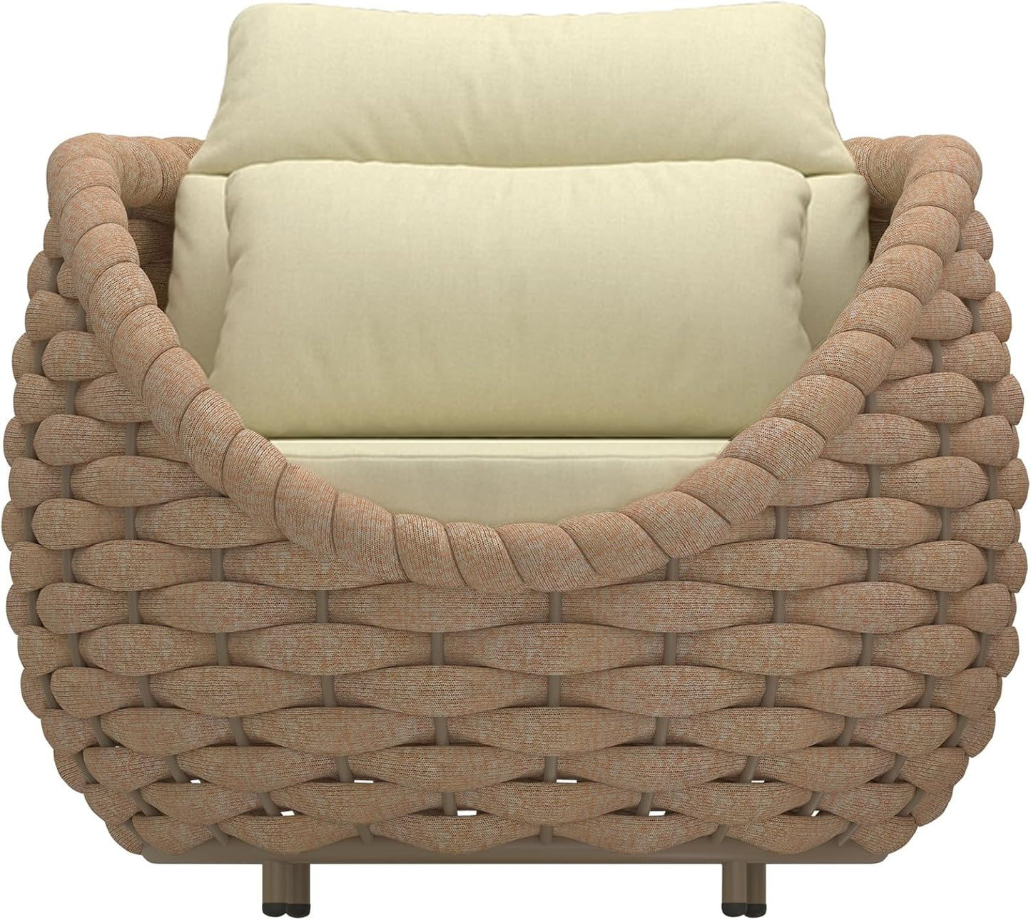 TWT 2 Pieces Patio Furniture Aluminum Armchair, All-Weather Outdoor Single Sofa with Teslin Rope Metal Chair with Light Yellow Cushions, Light Brown