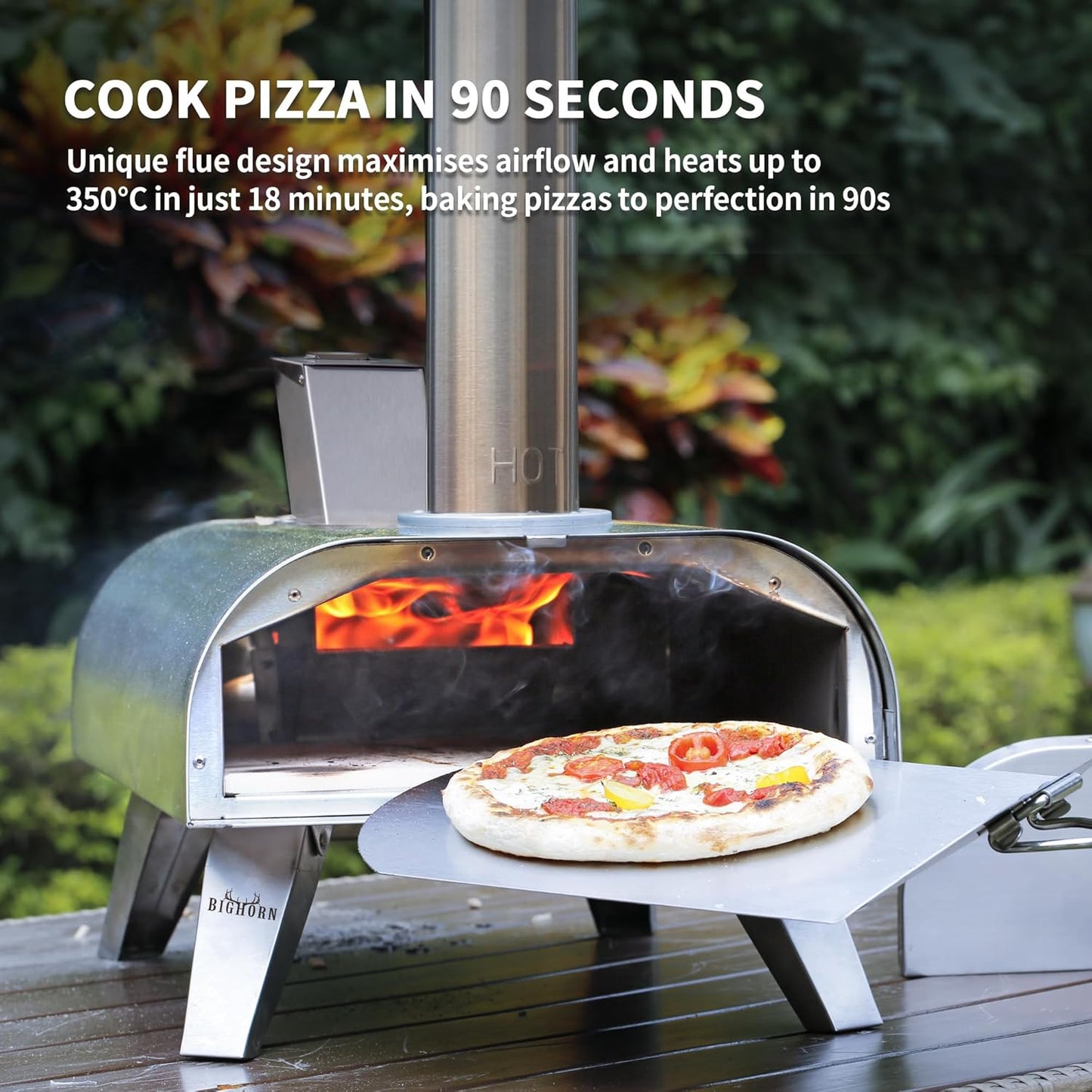 BIG HORN OUTDOORS 12" Multi-Fuel Pizza Oven, Portable Outdoor Pizza Oven, Wood Fired & Propane Gas, Pellet Pizza Maker with Pizza Stone