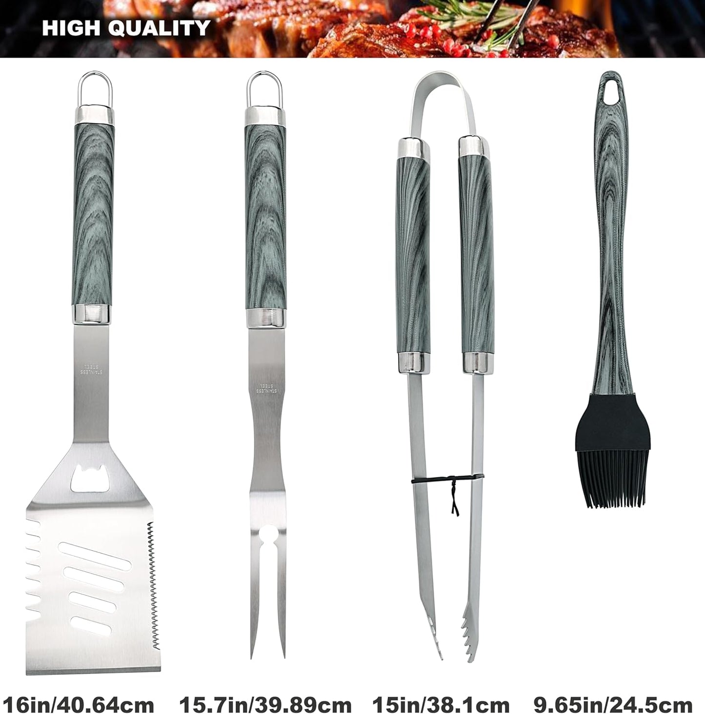 ROMANTICIST 20pcs Heavy Duty BBQ Grill Tool Set in Case - The Very Best Grill Gift for Father's Day and Christmas - Professional BBQ Accessories Set for Outdoor Cooking Camping Grilling Smoking, Grey