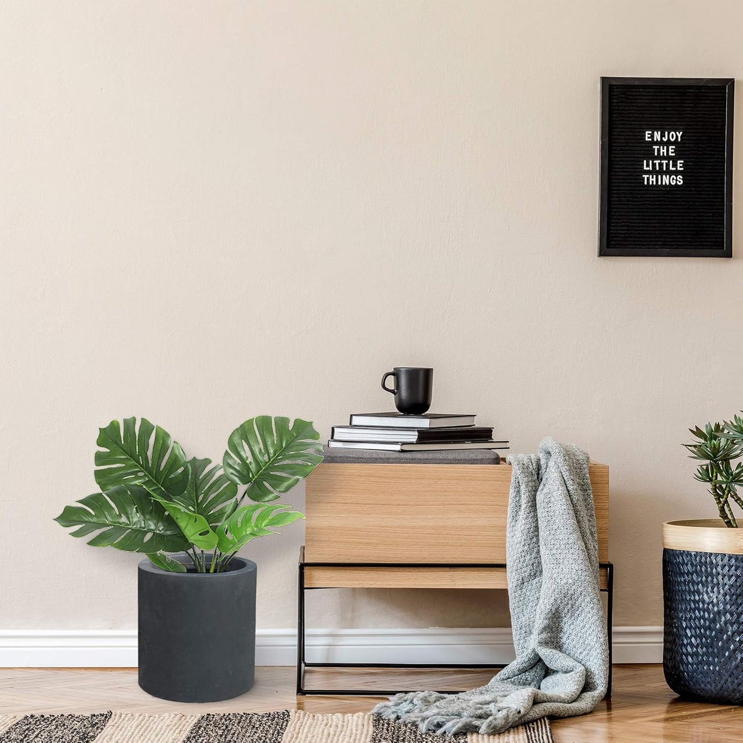 Kante 9.8" Dia Round Concrete Planter, Modern Style Large Cylindrical Plant Pot with Drainage Hole and Rubber Plug for Indoor Outdoor Patio, Charcoal