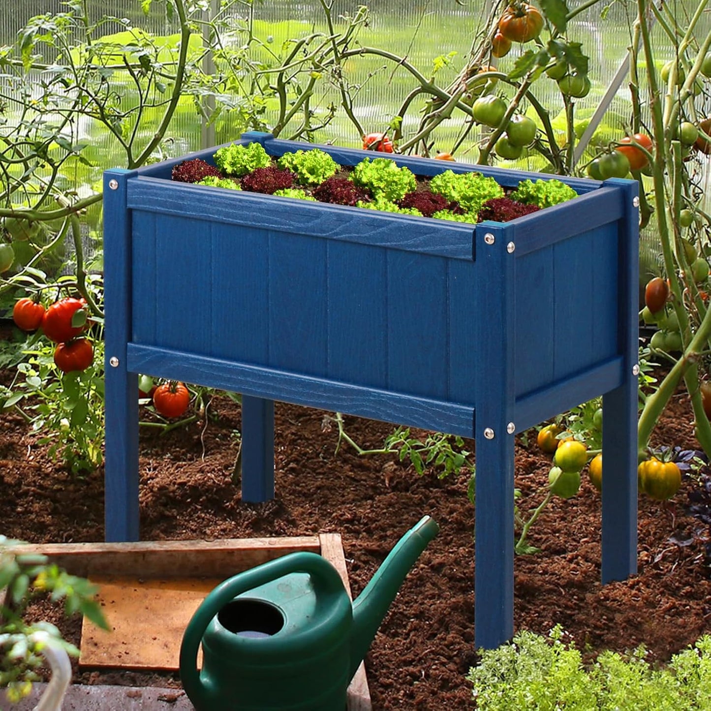 Raised Garden Bed with Drainage Hole Waterproof HDPE Elevated Planter Box with Legs Stable and Durable to Plant Herb Vegetable Flower,Patio,Balcony Outdoors/Indoors Navy