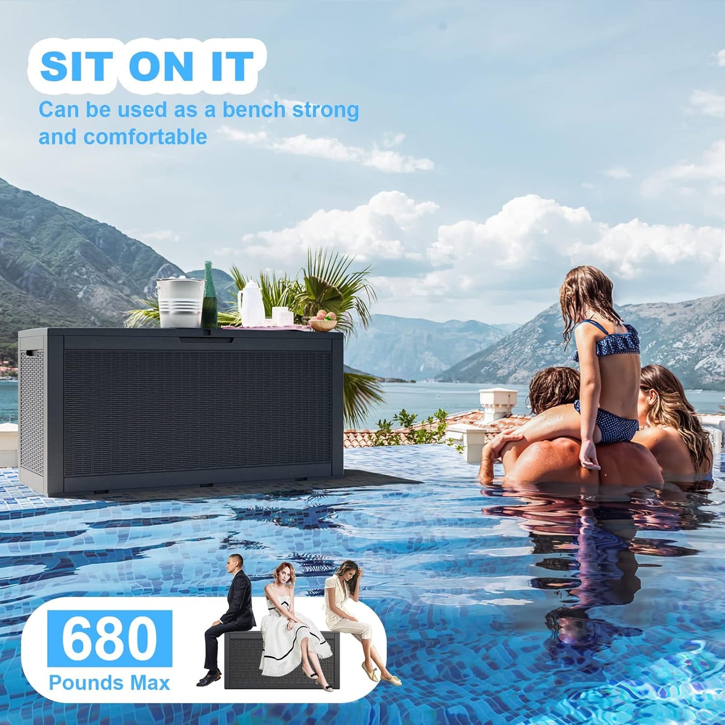 100 Gallon Waterproof Outdoor Storage Box,Resin Deck Box,Lockable Outside Storage Box Container for Patio Furniure,Garden,Tools (100 Gallon,Black)