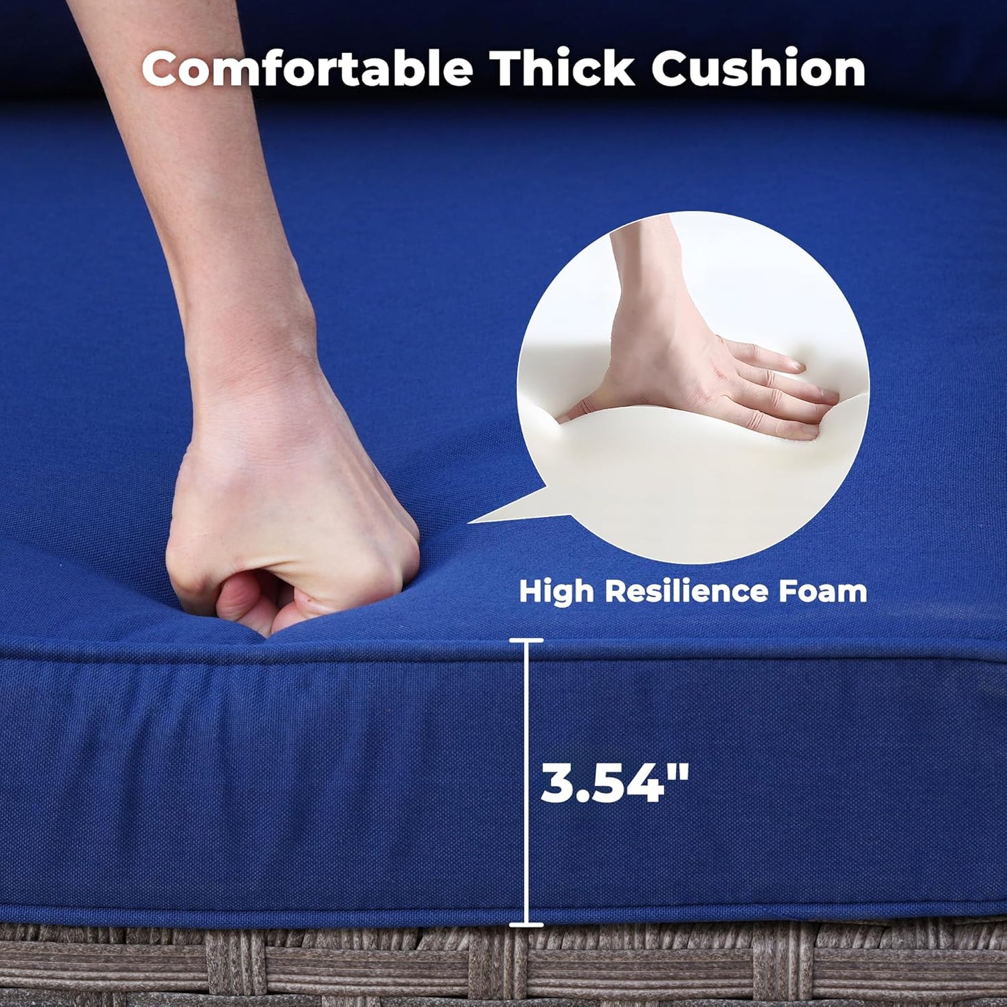 ovios 10 Pieces Patio Furniture Set, Outdoor Wicker Sectional Sofa with 30" Fire Pit Table Swivel Chairs, Modern Modular Deep Seat Rattan Couch Conversation Sets, Navy Blue