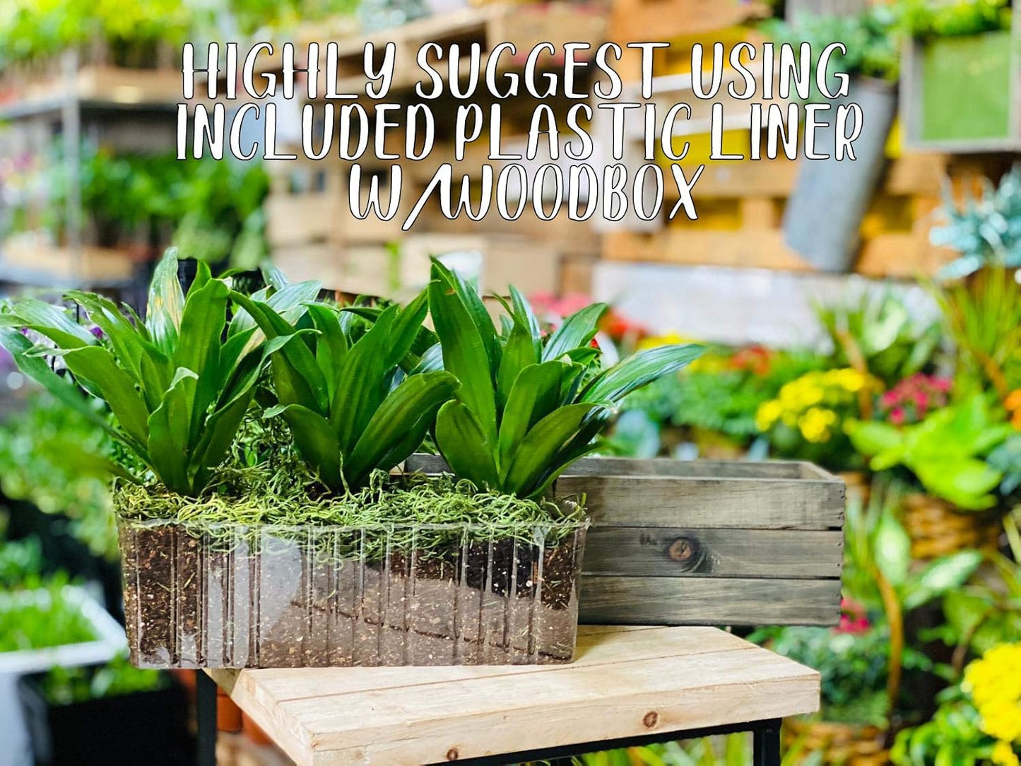 Wooden Planter Box with Handle, Rustic Whitewash, Plastic Liner l Garden Decor l Restaurant and Wedding Decorations l Table Centerpiece (12x4 w Handle Set of 4, Whitewash)