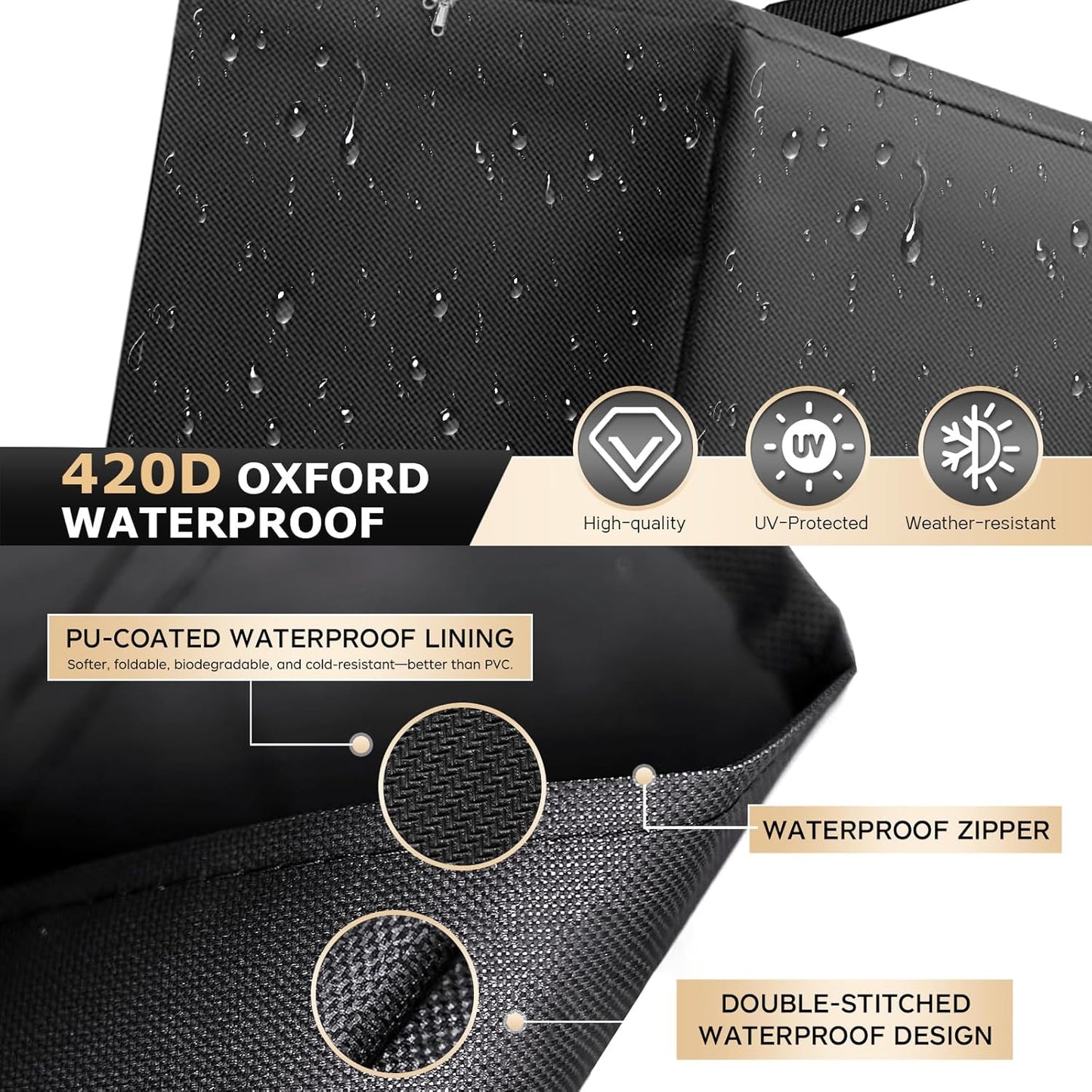 2 Pack Extra Large Patio Outdoor Cushion Storage Bag Waterproof 68" L x 30" W x 20" H Outdoor Cushion Furniture Storage Bag with Handle and Protective Zipper (Black, 2 Pack)