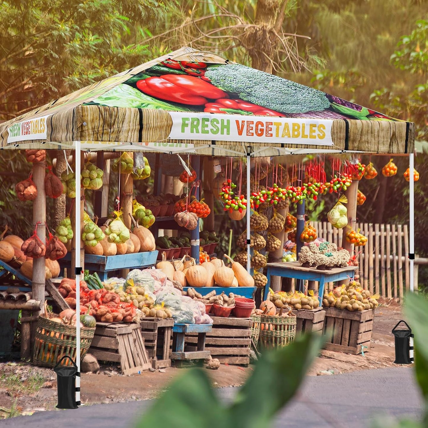 EAGLE PEAK Pop Up Canopy Tent with Wheeled Carry Bag, 8 Stakes, 4 Ropes, 4 Weight Bags, Easy Set Up Tent Canopy, 10x10 ft, 100sqft of Shade, Vegetable Stand