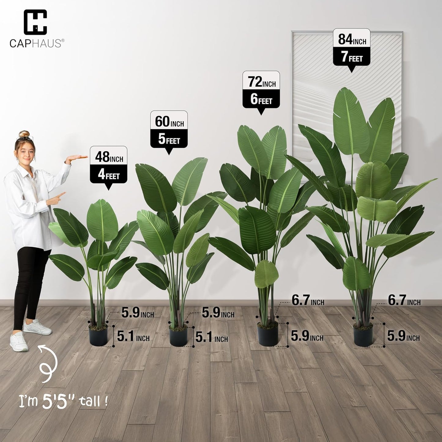 CAPHAUS 4 Feet Artificial Bird of Paradise, 48 Inch with 8 Trunks, Premium UV Resistant Lifelike Fake Plant in Pot with Dried Moss for Office, Indoor/Outdoor Use & Tropical Home Décor