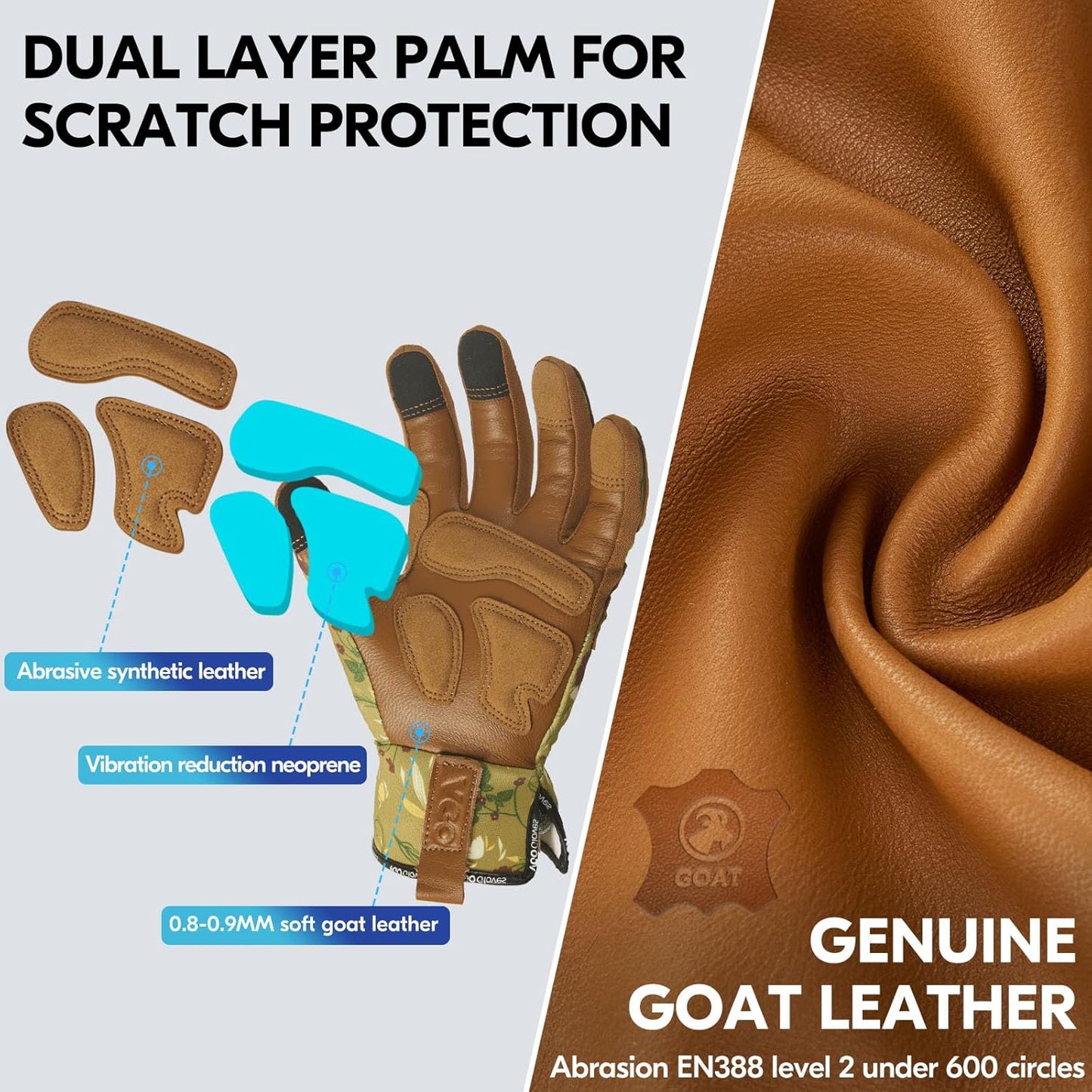 Vgo... 1Pair Gardening Gloves for Women, Goatskin leather Thorn Proof Working Gloves for Weeding, Digging, Raking, Pruning and Planting,Touchscreen (S,Light Green,GA7471)