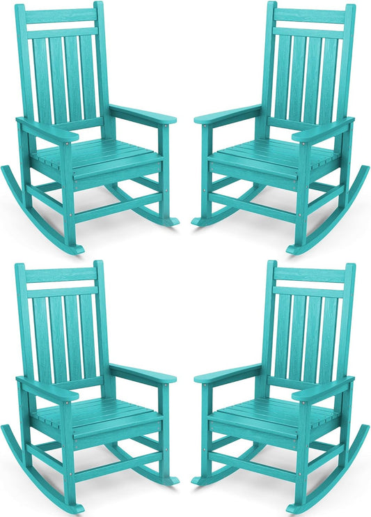 SERWALL HDPE Rocking Chair Set of 4, Outdoord Rocking Chairs for Adult, Aruba