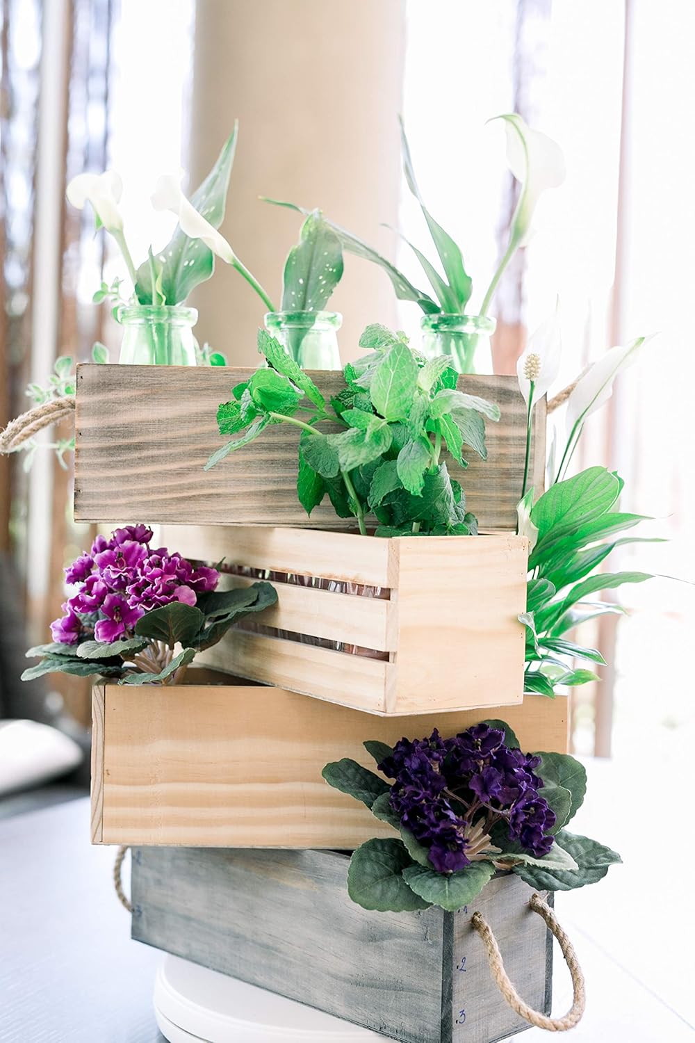 Wooden Planter Box, Rose Wood, Plastic Liner l Garden Decor l Restaurant and Wedding Decorations l Wedding Bouquets, Table Centerpiece, 12 x 4 Inches, (Rectangular) (12x4 Set of 4, Rose Wood)