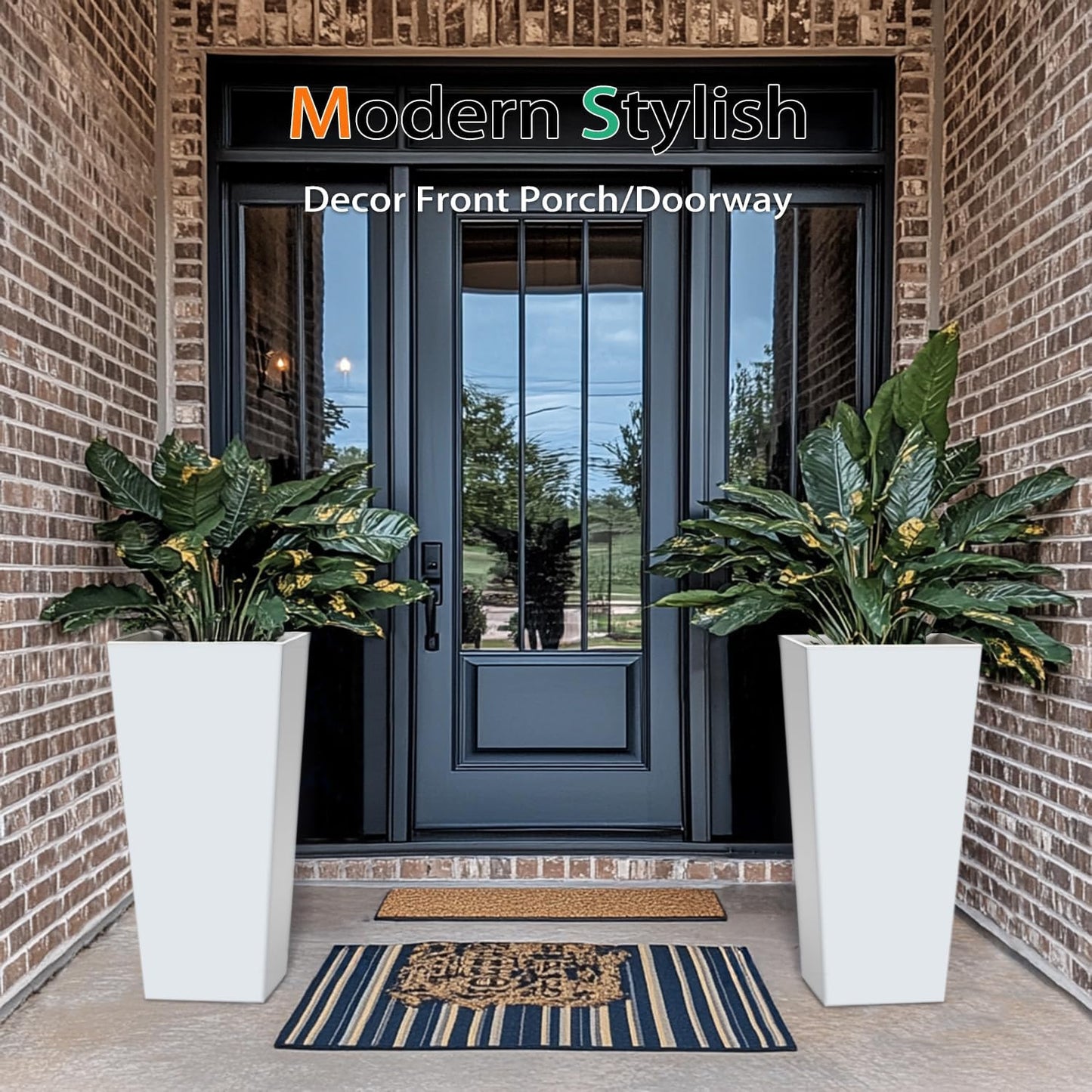 Tall Planters for Outdoor Plants, Large Resin Flower Pots for Garden, Front Porch, Patio, Indoor - Set of 2 (White, 27.5 inch - 2 Pack)