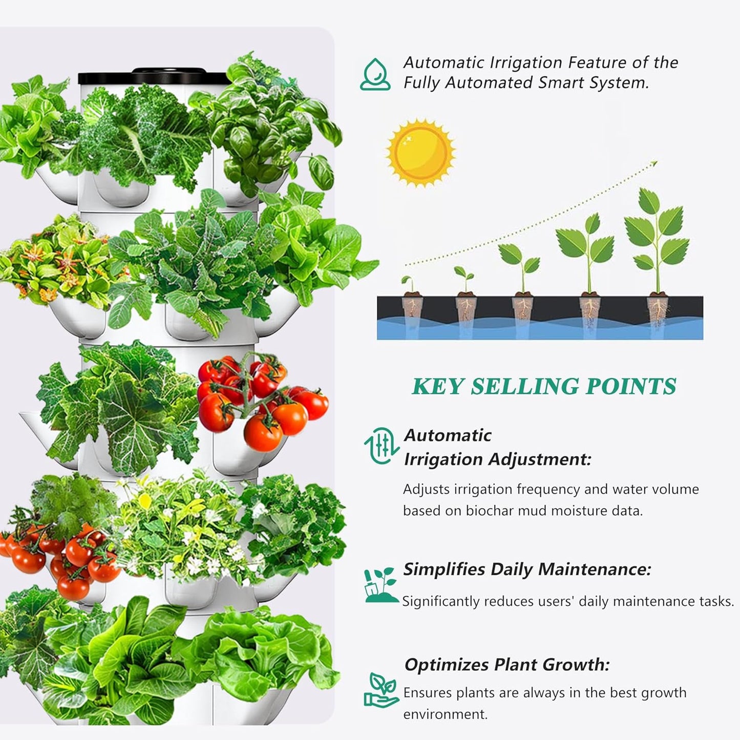 SJZX Hydroponics Growing System Kit, 12L Large Capacity Hydroponic Tower, 5 Tiers Indoor Outdoor Gardening System for Beginner with Water Pump & APP Auto Timer, Vertical Garden Planter Kits (25 Pods)