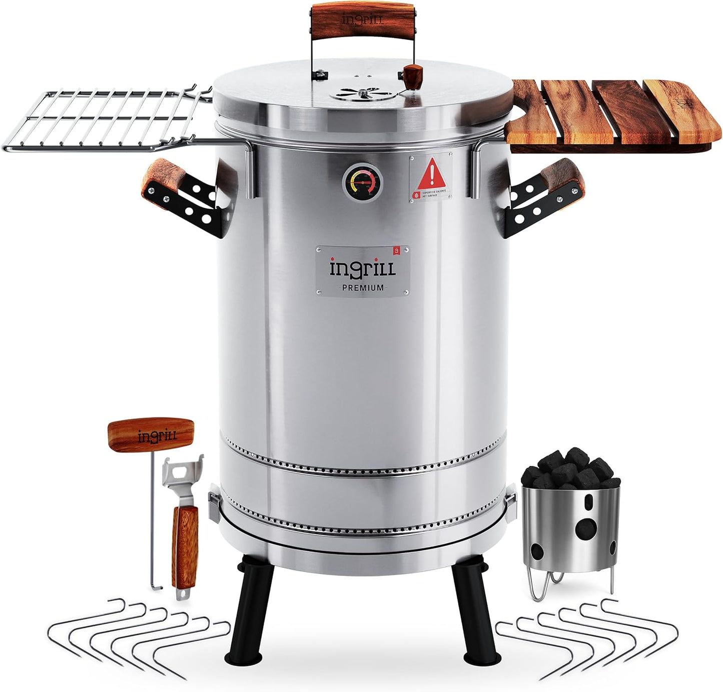 Charcoal Grills - 25 lbs Stainless Steel Smoker Grill 3-in-1 for Cooking & Home BBQ - Portable Vertical Smoker Barrel for Outdoor Grilling & Camping - Meat Grill with Thermometer & Accessories