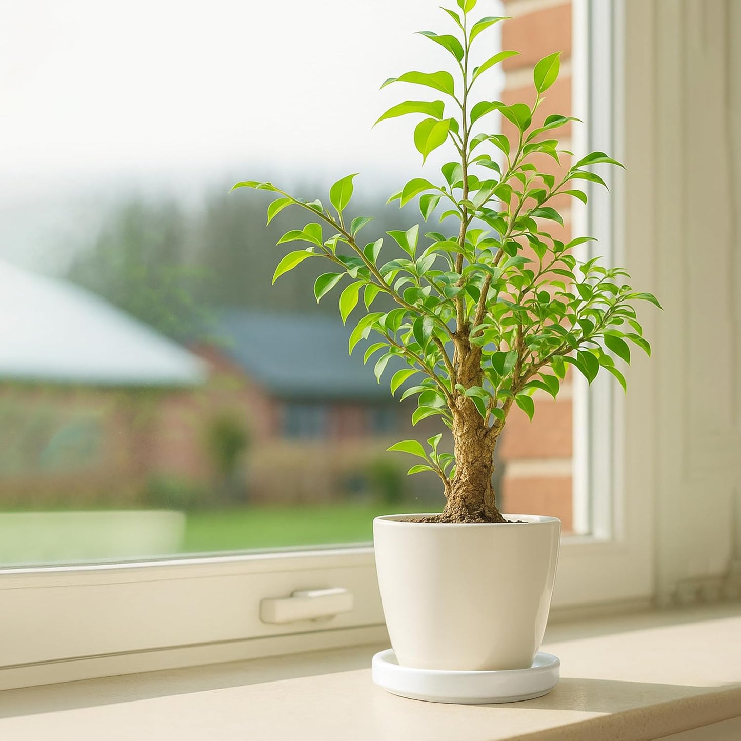 D'vine Dev Modern Round 5.4 Inch Ceramic Plant Pot Saucer, Planter Pot Drainage Tray for Indoor Plants, Set of 2, Matte White, 97-T-A-22