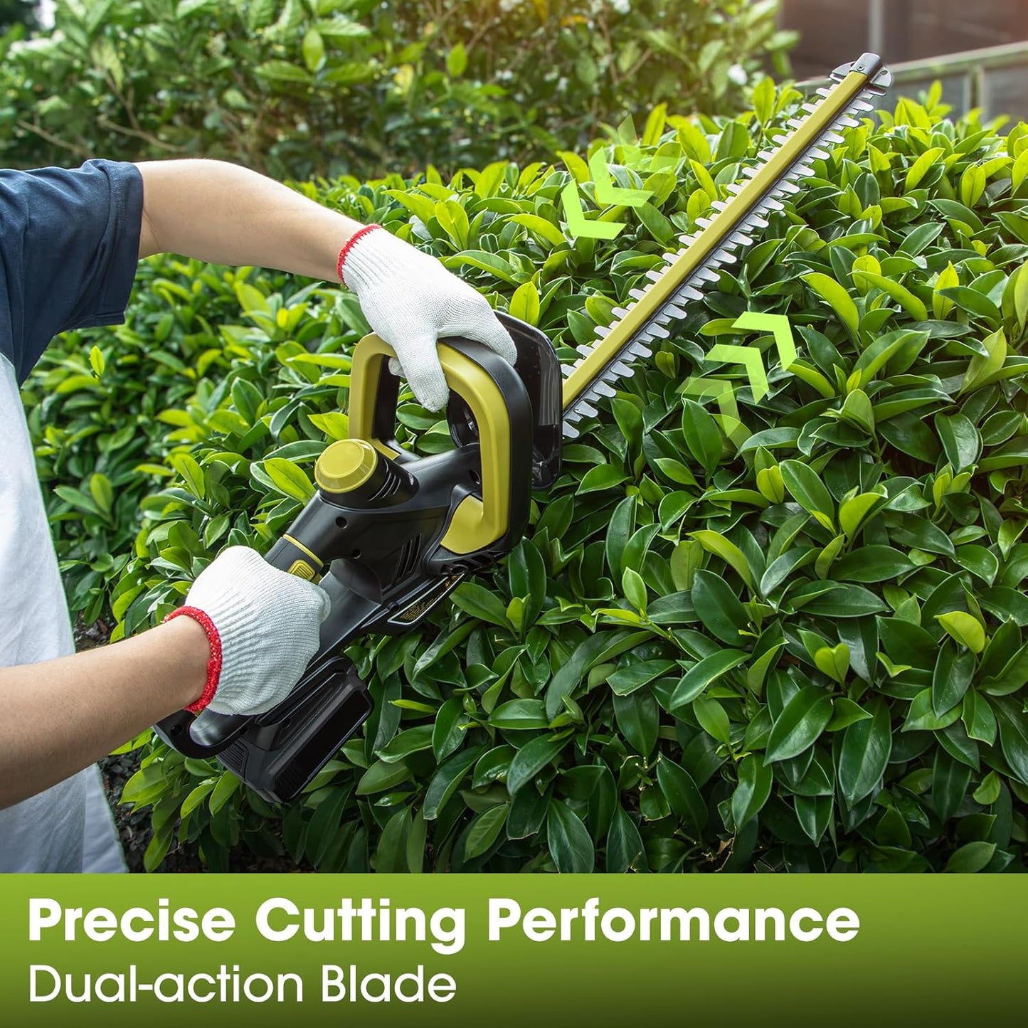 Hedge Trimmer for Dewalt 20V Battery, Cordless Hedge Trimmer with 22'' Dual-Action Blade, 1600RPM, 3/5'' Cutting Width, Rotatable Handle & Dual-Switch Design (Battery Not Included) (Green)