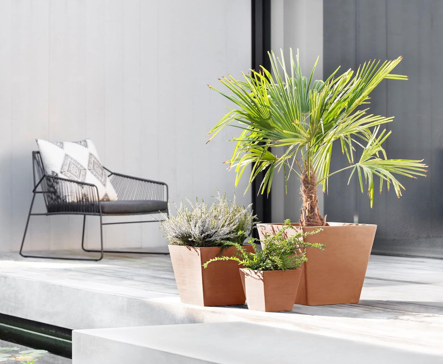 Ecopots Rotterdam Durable Modern Square Indoor/Outdoor Recycled-Based Composite Flower Planter, Terracotta Color, 15.75"