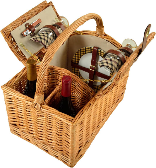 Picnic at Ascot Vineyard Willow Picnic Basket with service for 2 - London Plaid