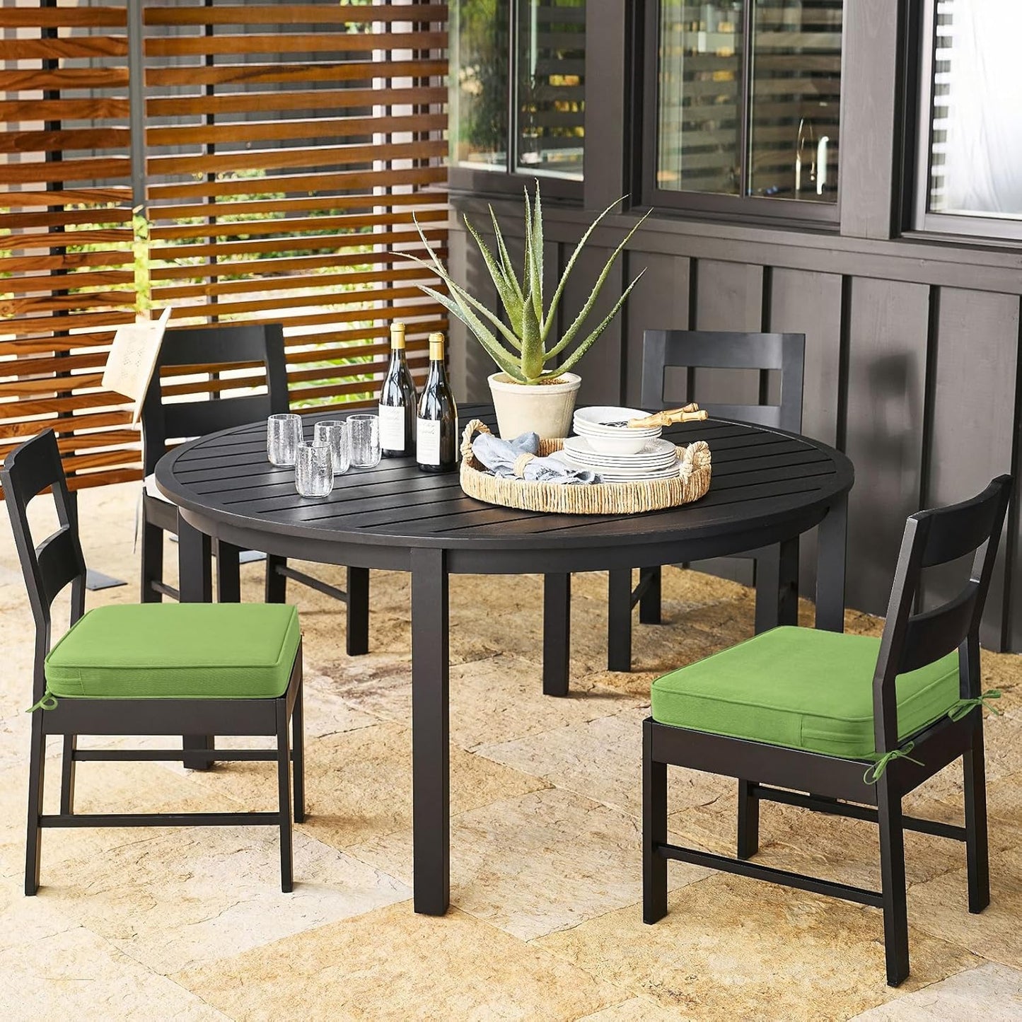 Outdoor Sunbrella Square Corner Seat Cushion, 18.5"x16"x3", Set of 4, Non Slip Seat Cushion Pads with Removable Cover for Patio Furniture, Garden Yard Lawn, Canvas Ginkgo