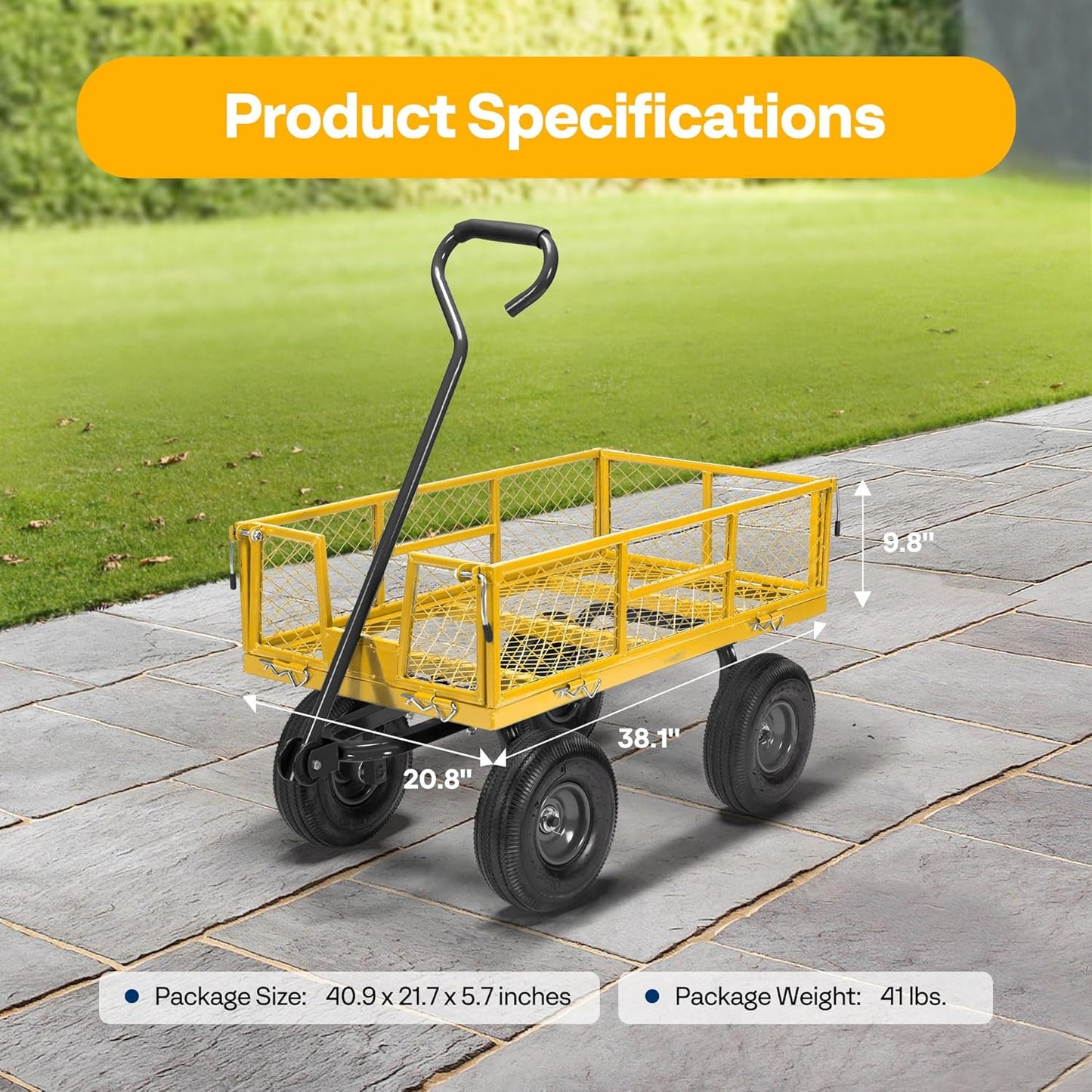 VIVOHOME Steel Garden Cart Heavy Duty 880 Lbs Capacity Folding Utility Wagon with Removable Sides and 10 inch Wheels (Yellow)