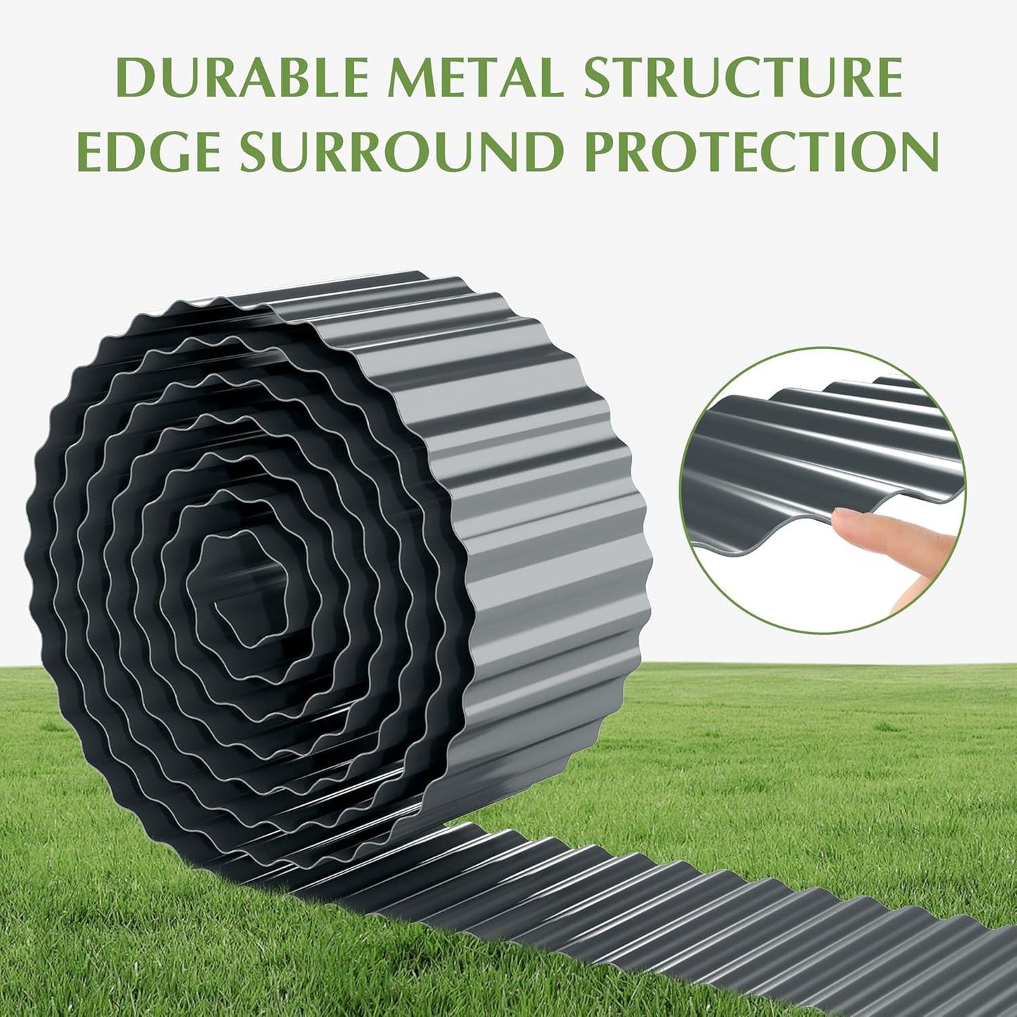 Metal Garden Edging Border, Corrugated Steel Landscaping, DIY for Lawn (Black, 6 Inch x 10FT)