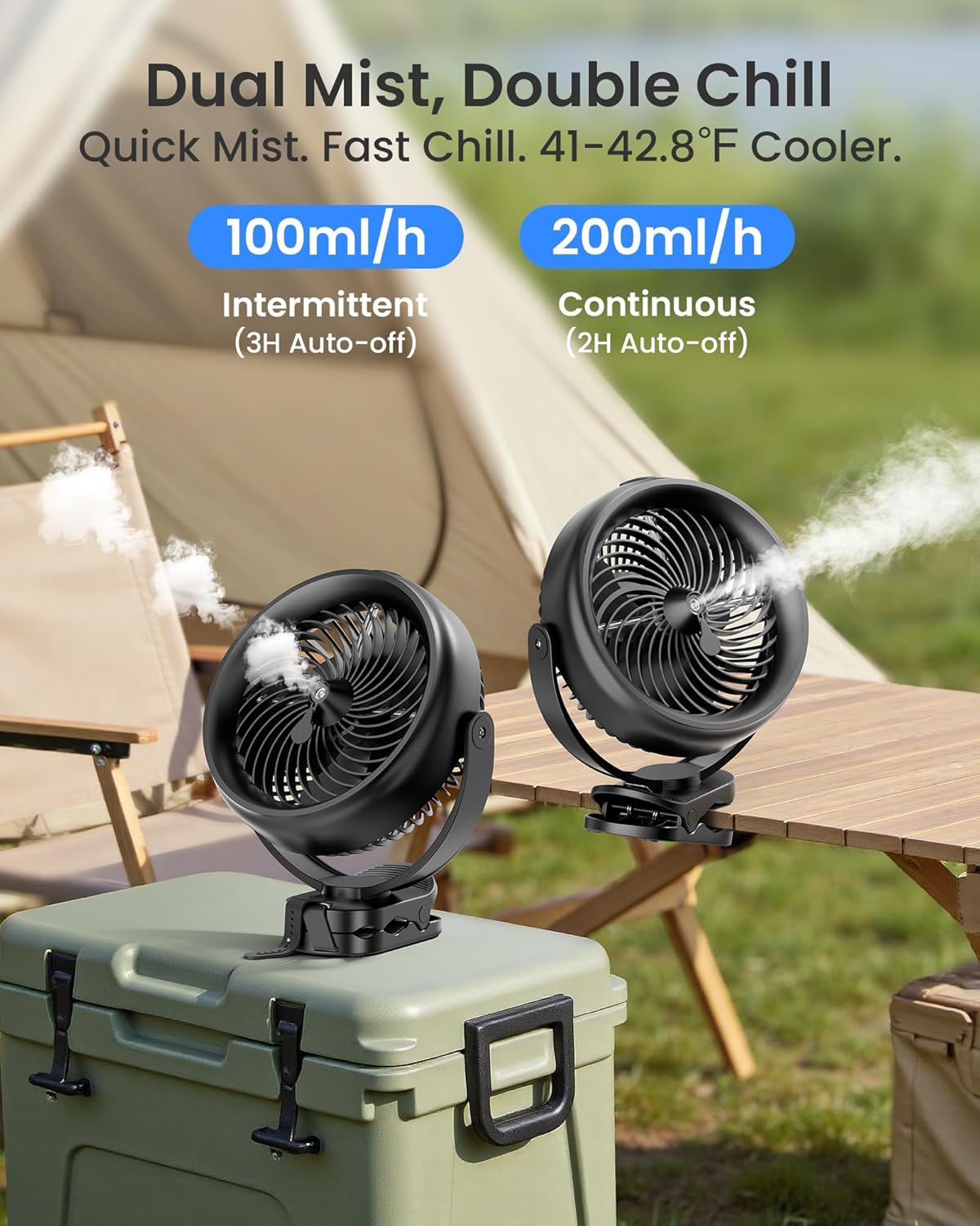 Koonie 10000mAh Battery Operated Misting Fan with Clip, Portable 8'' Mist Fan for Desk with Max. 48 Hours Runtime, 3Speeds, 2 Spray Modes, 200ML Tank for Golf Cart Home Office Travel Camping Stroller