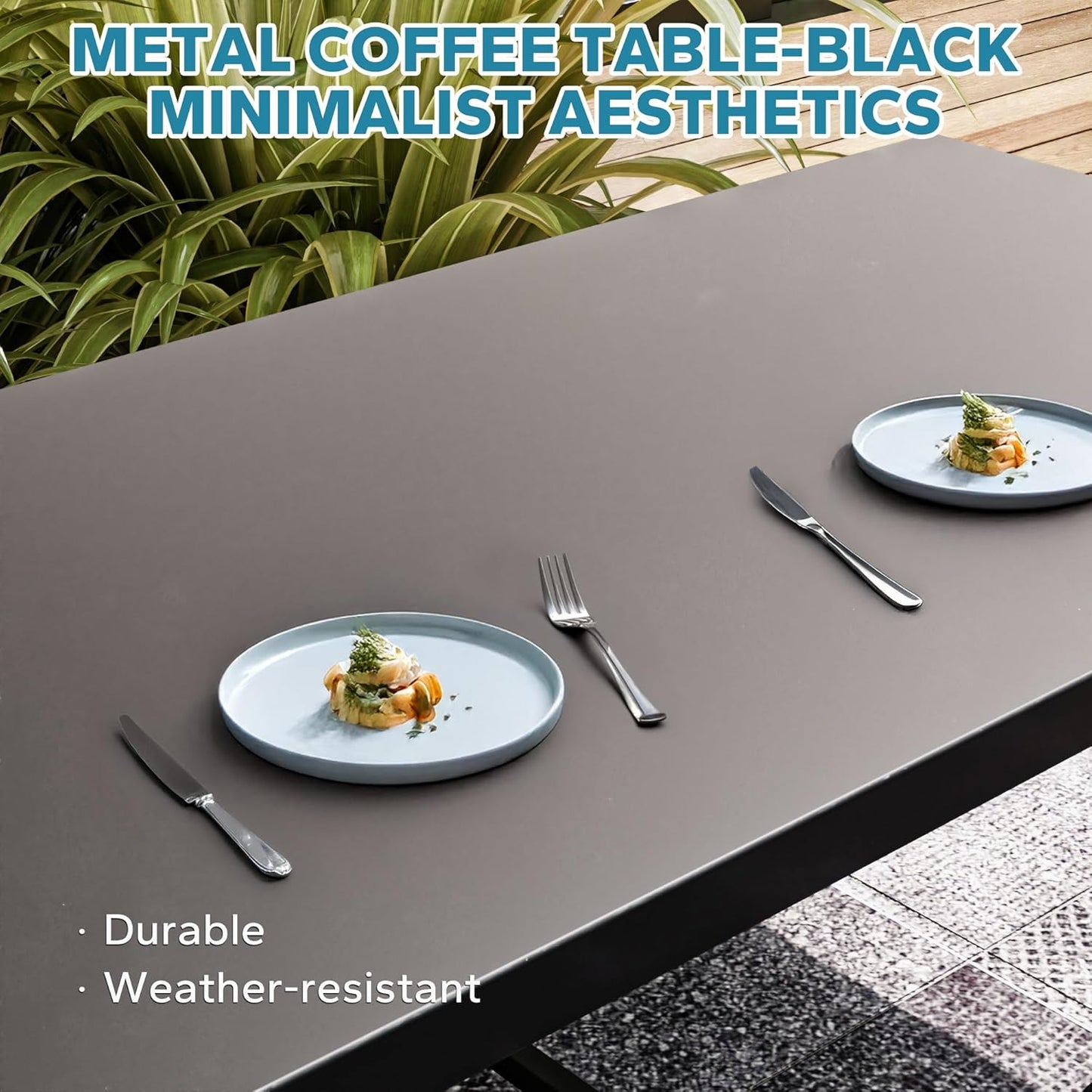 5 Pieces Outdoor Patio Rattan Conversation Furniture Set with Cushions, 78" 3-Seat Wicker Sofa, 55" 2-Seat Couch, 2 Armchairs, Metal Coffee Table for Garden (Navy Blue)