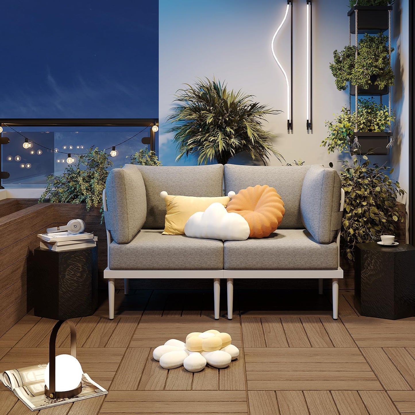 Sundale Outdoor 2 Pieces Metal Patio Furniture Set, Outdoor Sectional Sofa w/6 Inch Olefin Cushion, Modern Outdoor Conversation Sets