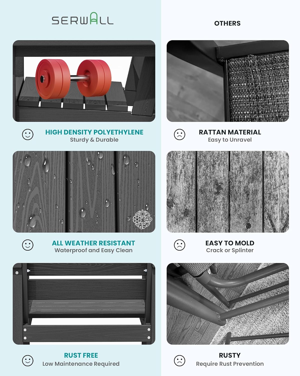 SERWALL 6-Person Outdoor Dining Table - 67" Rectangle HDPE Patio Table with Center Umbrella Hole, Weatherproof, Black