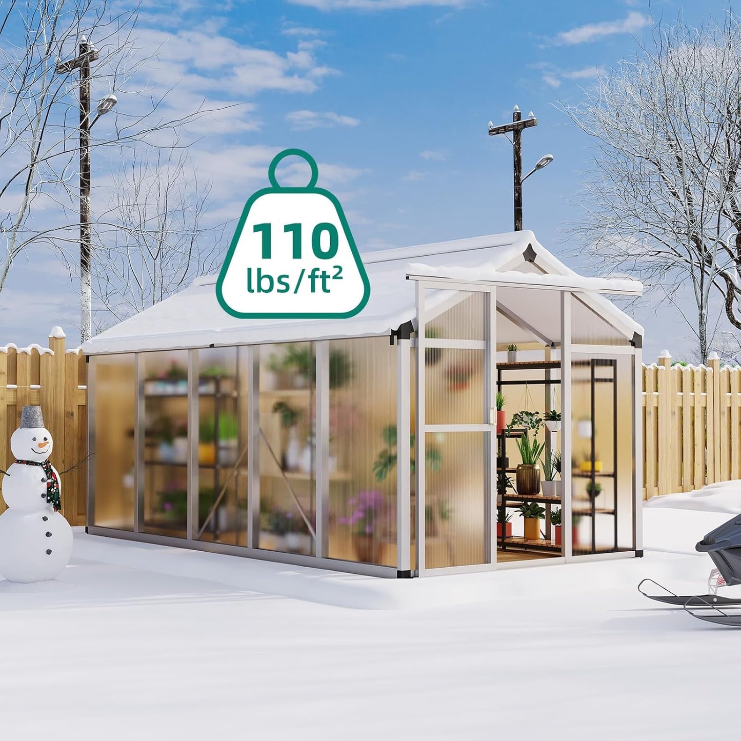 6x10 FT Greenhouse for Outdoors, Large Aluminum Greenhouses with Roof Vent and Quick Setup Structure, Greenhouse Heavy Duty with PC Panels, Walk-in Green Houses for Winter Garden,Backyard,Patio,Lawn