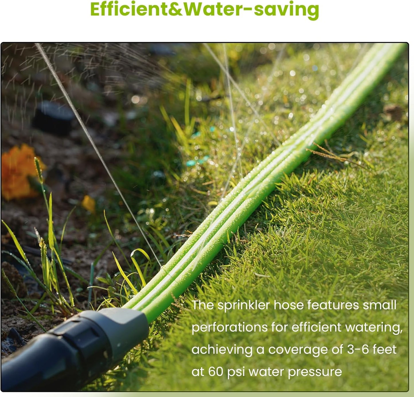 Sprinkler Soaker Hose 15FT, Watering Hose with Holes, High-Efficiency Sprinklers System for Garden and Lawn with Staples