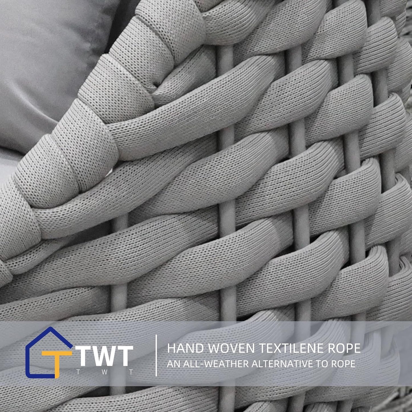 TWT Patio Sofa, All-Weather Textilene Rope Outdoor Chairs Set of 2 with Cushions & Pillows, Patio Couch Outdoor Patio Furniture Set for Patio, Balcony, Backyard, Deck, Poolside, Grey