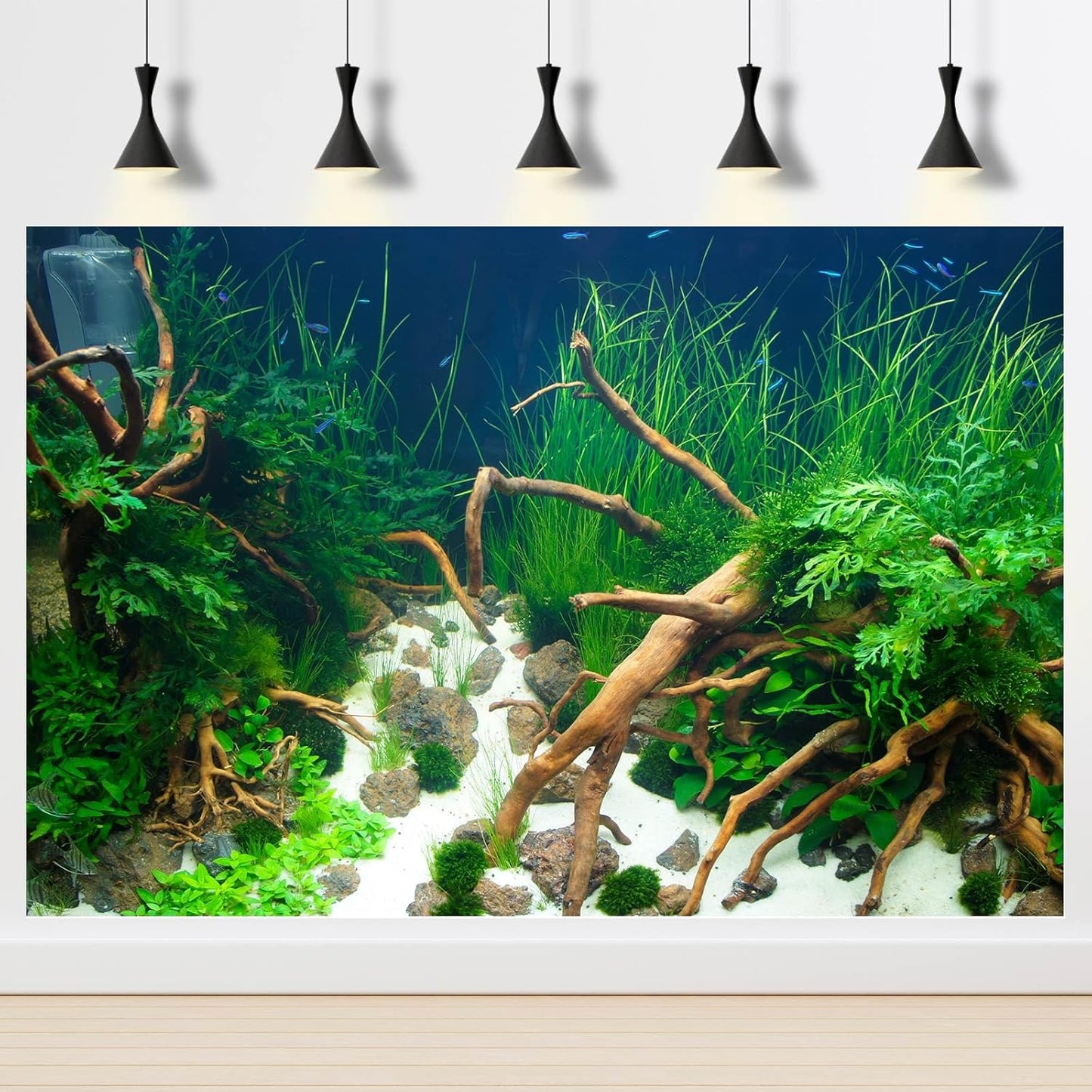 Aquarium Background Various Underwater Grass Plants Fish Tank Background Vivid Green Aquatic Plants Terrarium Backdrop Stone River Bed Dead Wood Yellow Stone Fish Tank Wallpaper Poster 48x24in