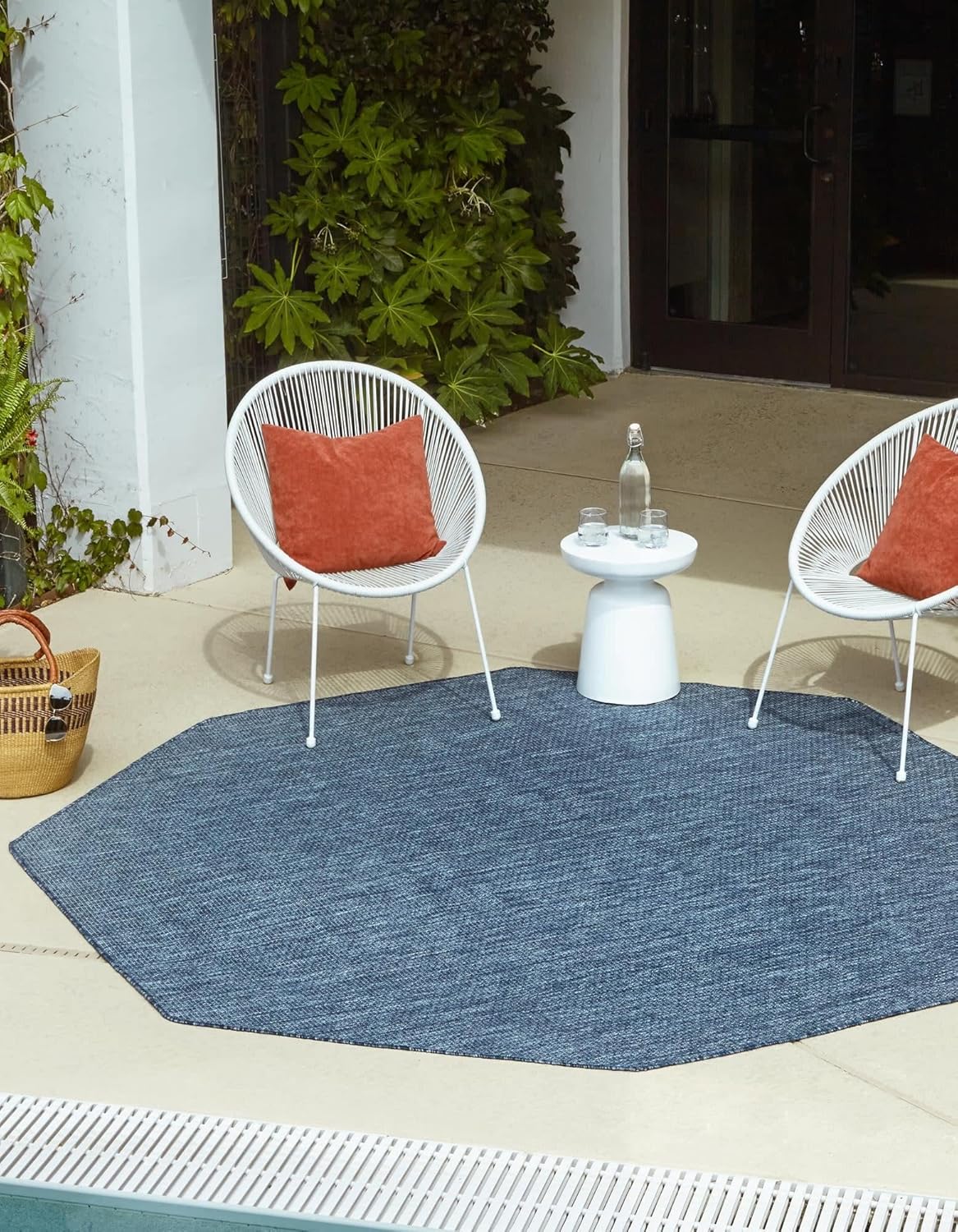 Unique Loom Collection Casual Transitional Solid Heathered Indoor/Outdoor Flatweave Area Rug (8' Octagon, Blue/Navy Blue)