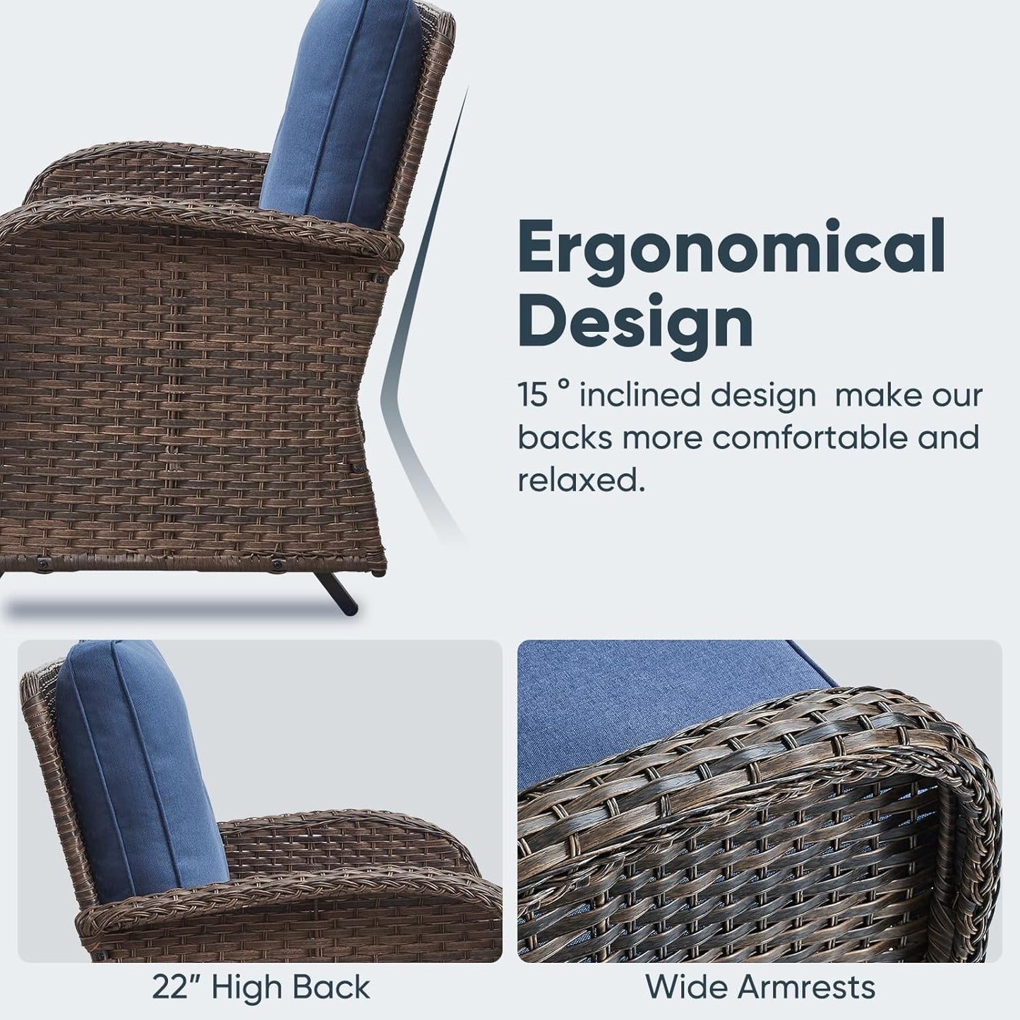 5 Piece Outdoor Patio Furniture Set with Deep Seating Swivel Rocker Chairs Loveseat and Rattan Coffee Table Outdoor Conversation Sets for Deck Backyard Poolside