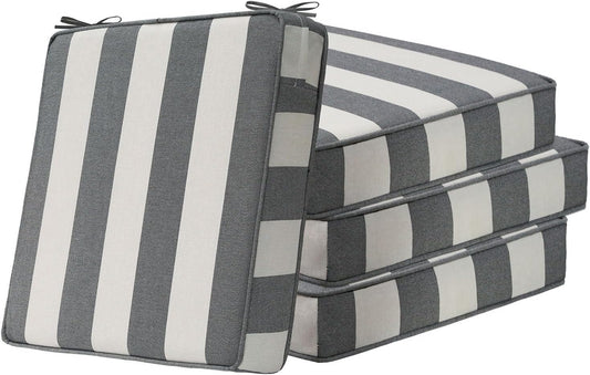 Square Corner Seat Cushions, 19" x 19" x 3", Set of 4, Indoor Outdoor Water Repellent Universal Chair Pads with Ties for Patio Furniture, Garden Deck Dining Chairs, Gray Stripe