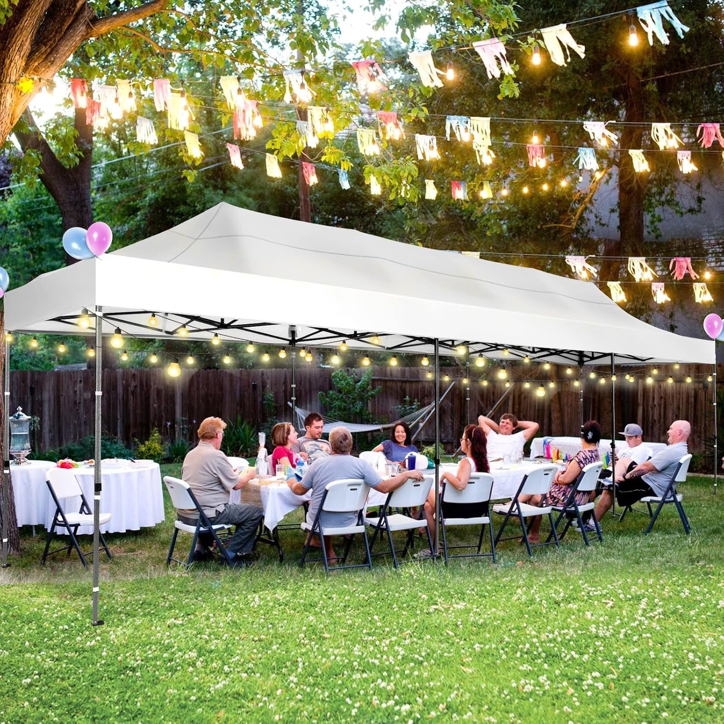 COBIZI 10x30 Pop up Canopy Heavy Duty Without Sidewalls, Easy Set-up Commercial Outdoor Party, 100% Waterproof Wedding Canopy Gazebo, 3 Height Adjustable with Wheeled Bag, White