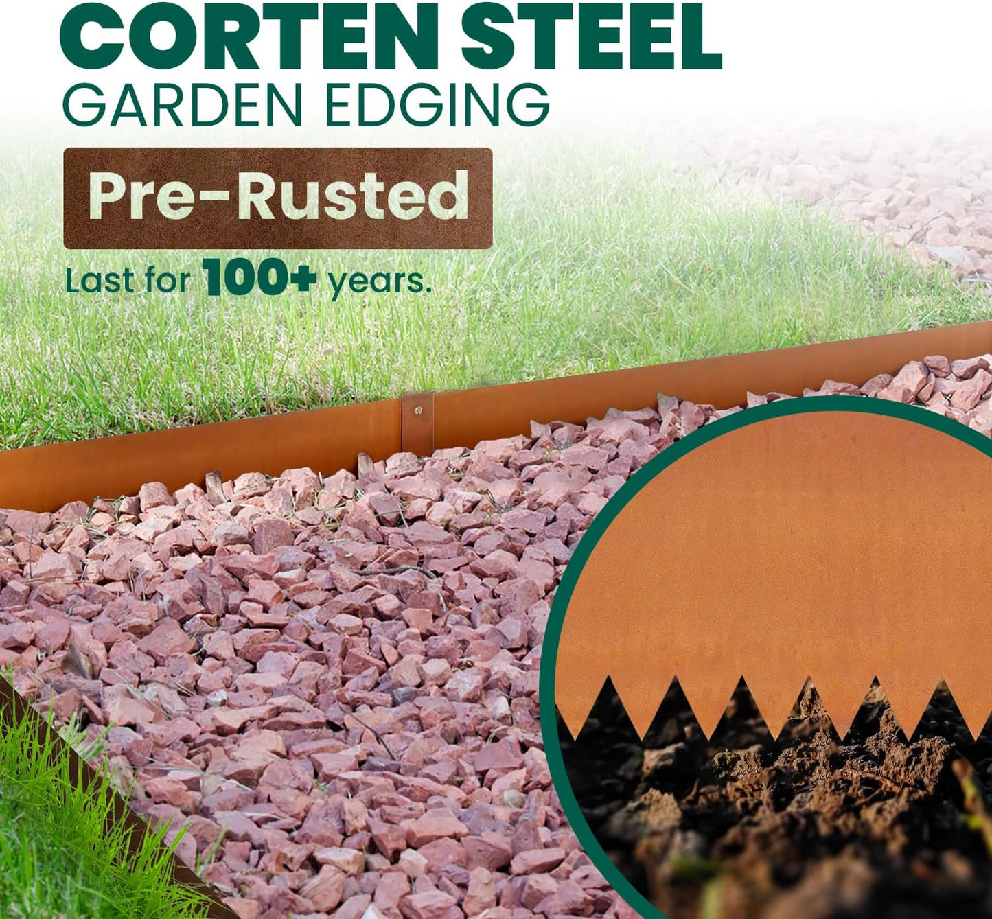Corten Steel Landscape Edging Steel Landscaping Edging Metal Garden Edging Lawn Edge Border Rust Patina 40 Inch Strips 6 Inch Depth Hammer-in for Outdoor Yard Lawn Flower Plant 6 pcs