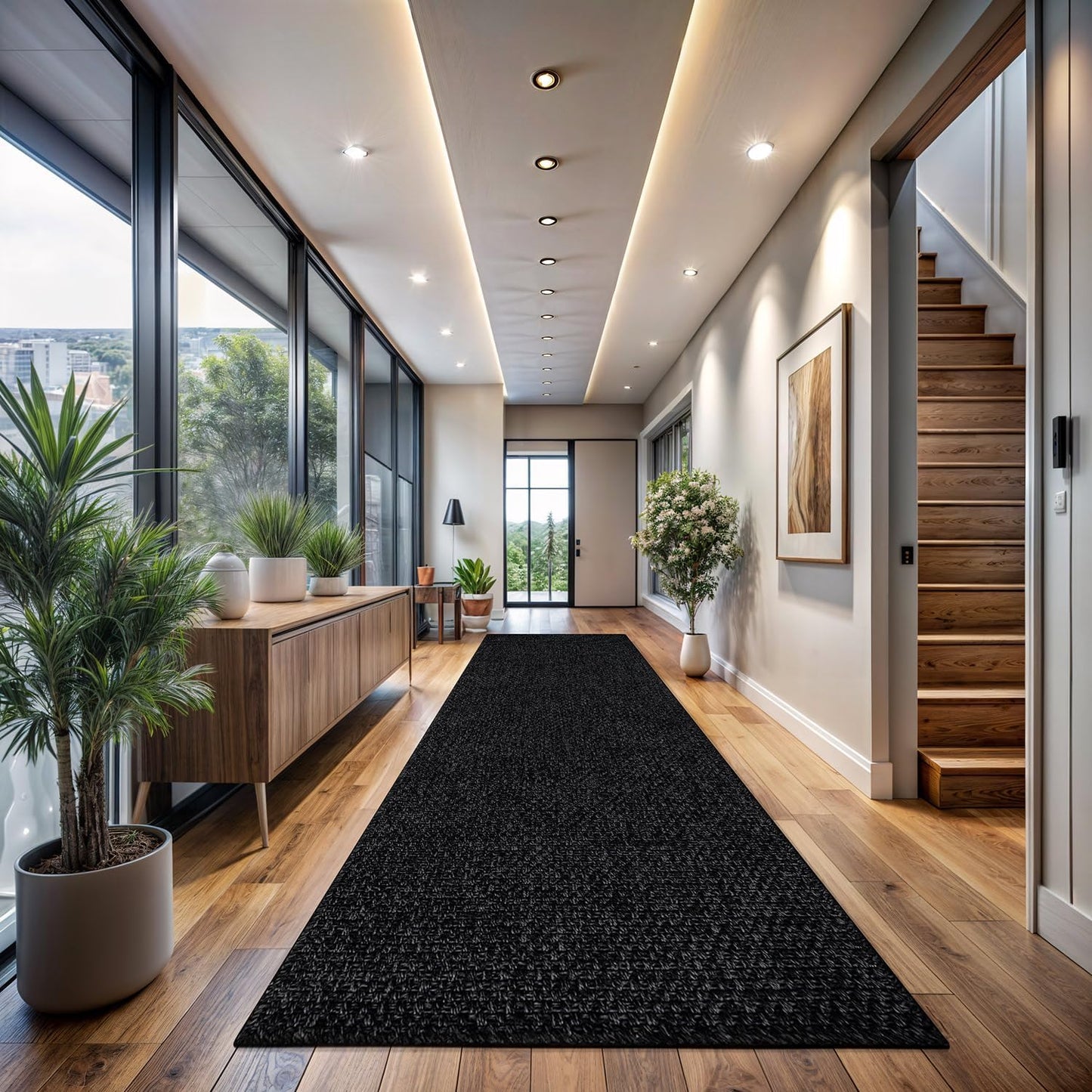 Easy Jute Runner Rug 2x7 Indoor Outdoor Natural Rugs Solid Fiber Rug Woven Area Rug Boho Easy Clean Inside Carpet for Living Room Bedroom Dining Room Hallway or Outdoor Patio Porch (2 X 7 Dark Grey)