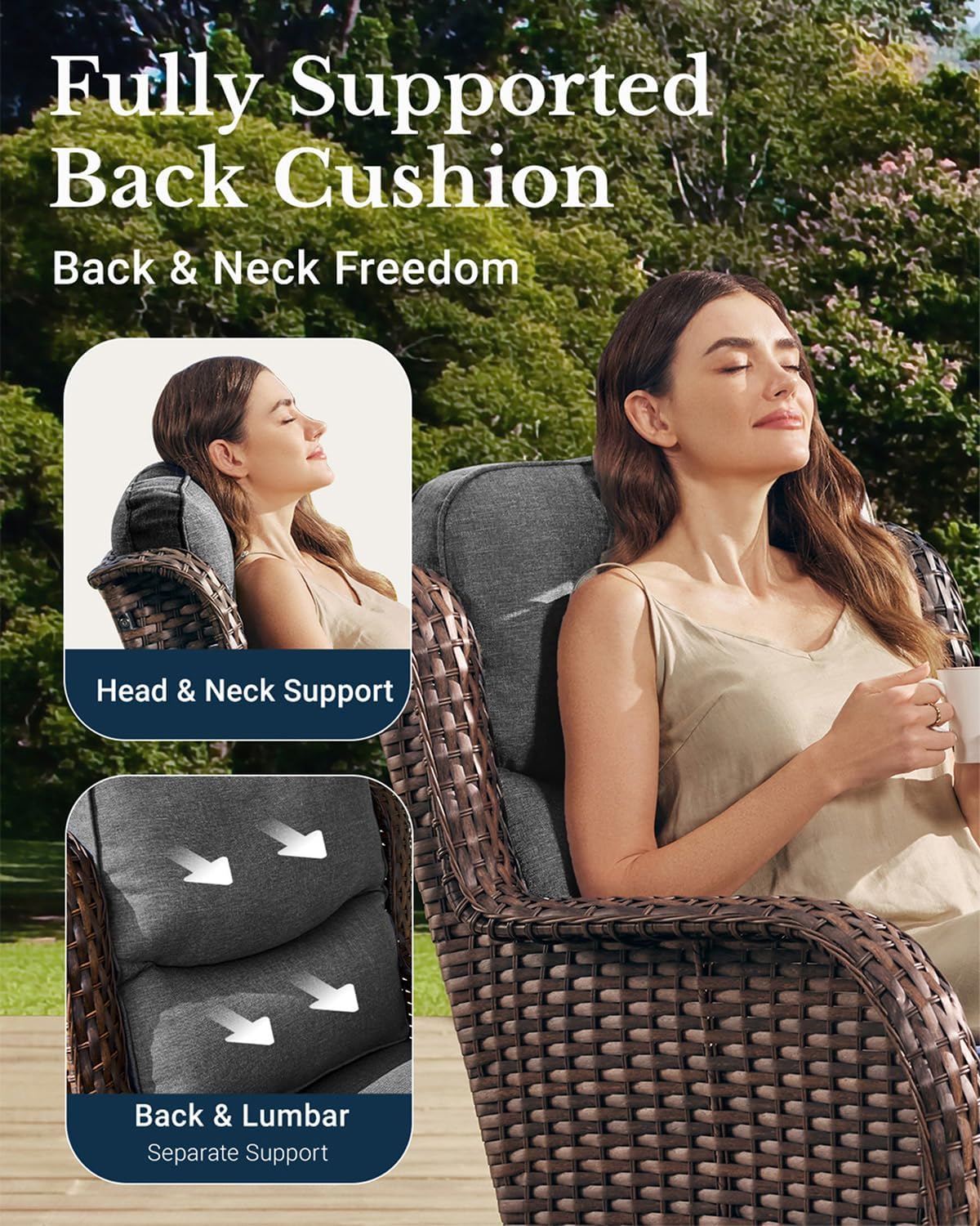 HILLGA Luxury Patio Furniture Set with 6-Inch Thick Cushions, High Back Outdoor Swivel Rocker Chairs and Patio Couch, 6-Piece All Weather Conversation Set for Porch Deck Pool Yard, Dark Grey (V3)