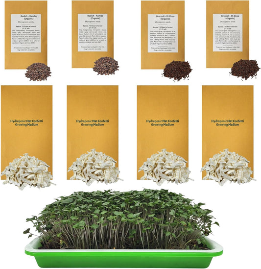 Home Microgreens Kit Refill - Hydroponic Growing Medium - Premeasured for 4 plantings; Includes Non-GMO Organic Broccoli and Radish Seeds for 4 Harvests