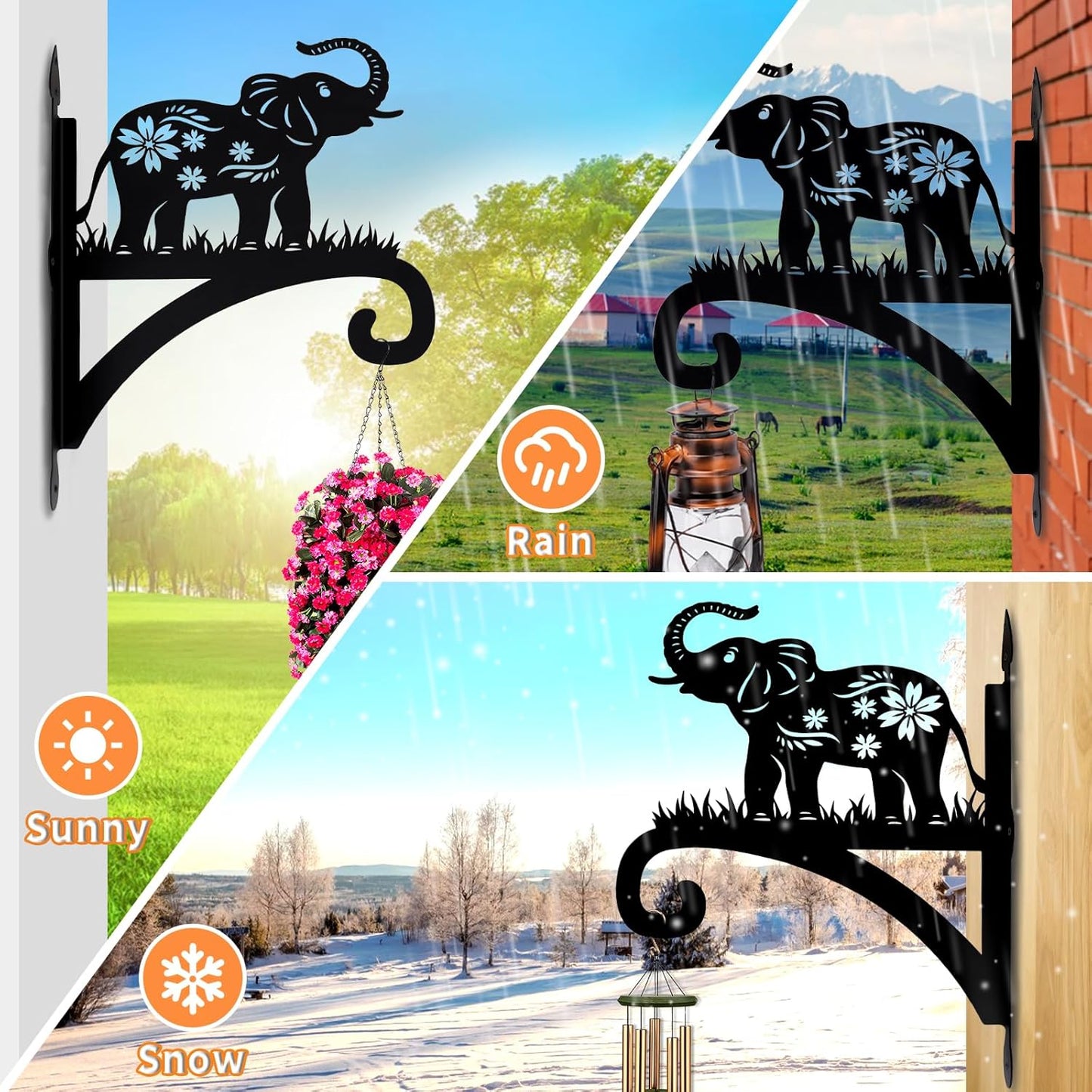 Hanging Plant Hanger Bracket, Heavy Duty Iron Wall Plant Hanger for Bird Feeder, Decorative Baby Elephant Silhouette Plant Hooks Hanging Plant Hangers Outdoor for Wind Chimes Flower Pot Lantern