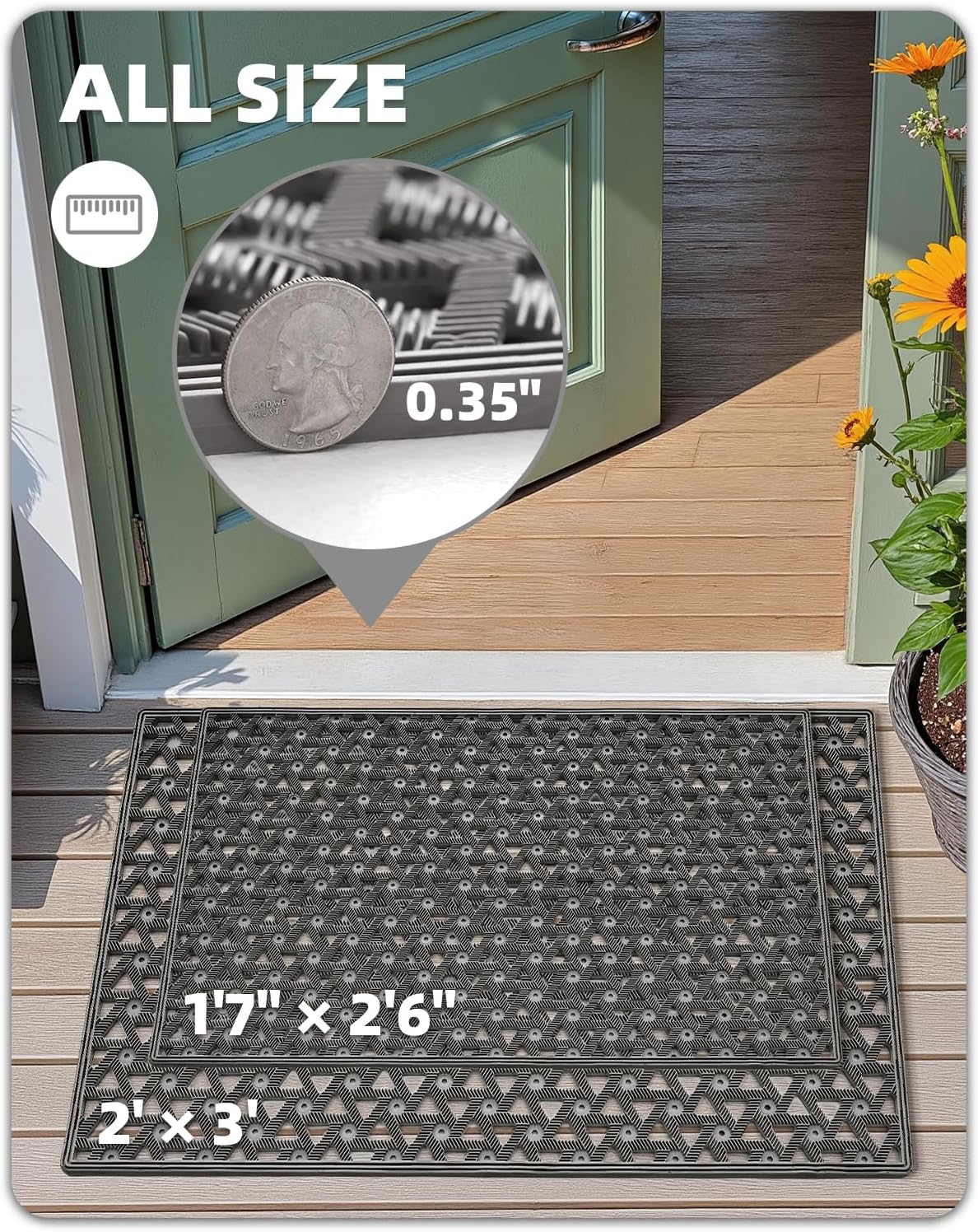 Color&Geometry Door Mat Outside Entrance with Drainage, Rubber Heavy Duty Dirt Trapper Waterproof Outdoor Welcome Mat, Outdoor Mats All Weather for Front Back Door Patio Entryway Entry,19"X30" Grey