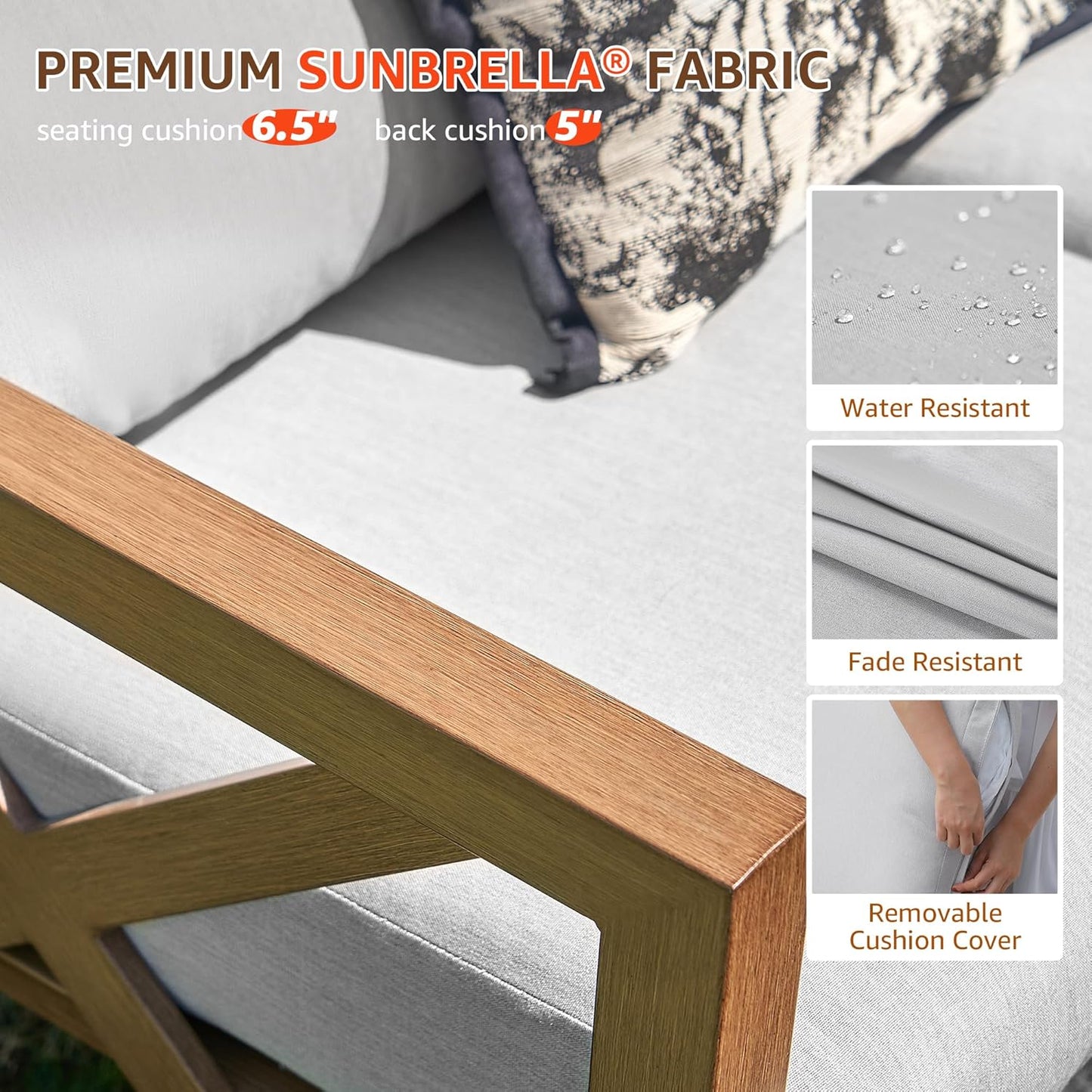 NATURAL EXPRESSIONS 6 Pieces Patio Furniture Sets,Sunbrella Outdoor Furniture Sets Patio L Shape Sectional Couch Sofa Patio Conversation Sets with 6.5" Grey Cushions,Hand-Paint Fauxwood Metal Frame