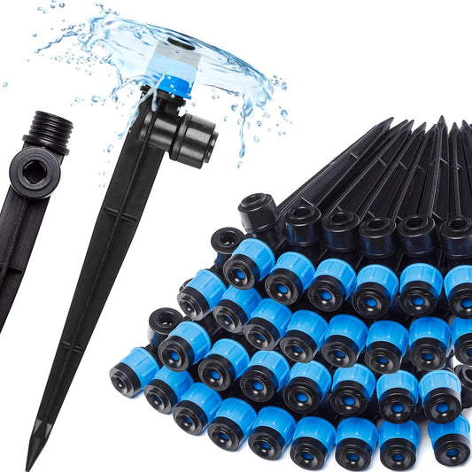 Carpathen 30pcs Drip Irrigation Emitters - 1/4" Drip Irrigation System Push-to-Connect - Adjustable 360 Degree Drip Emitters Vortex on 6" Sturdy Stake - Irrigation Drippers for Garden Watering System